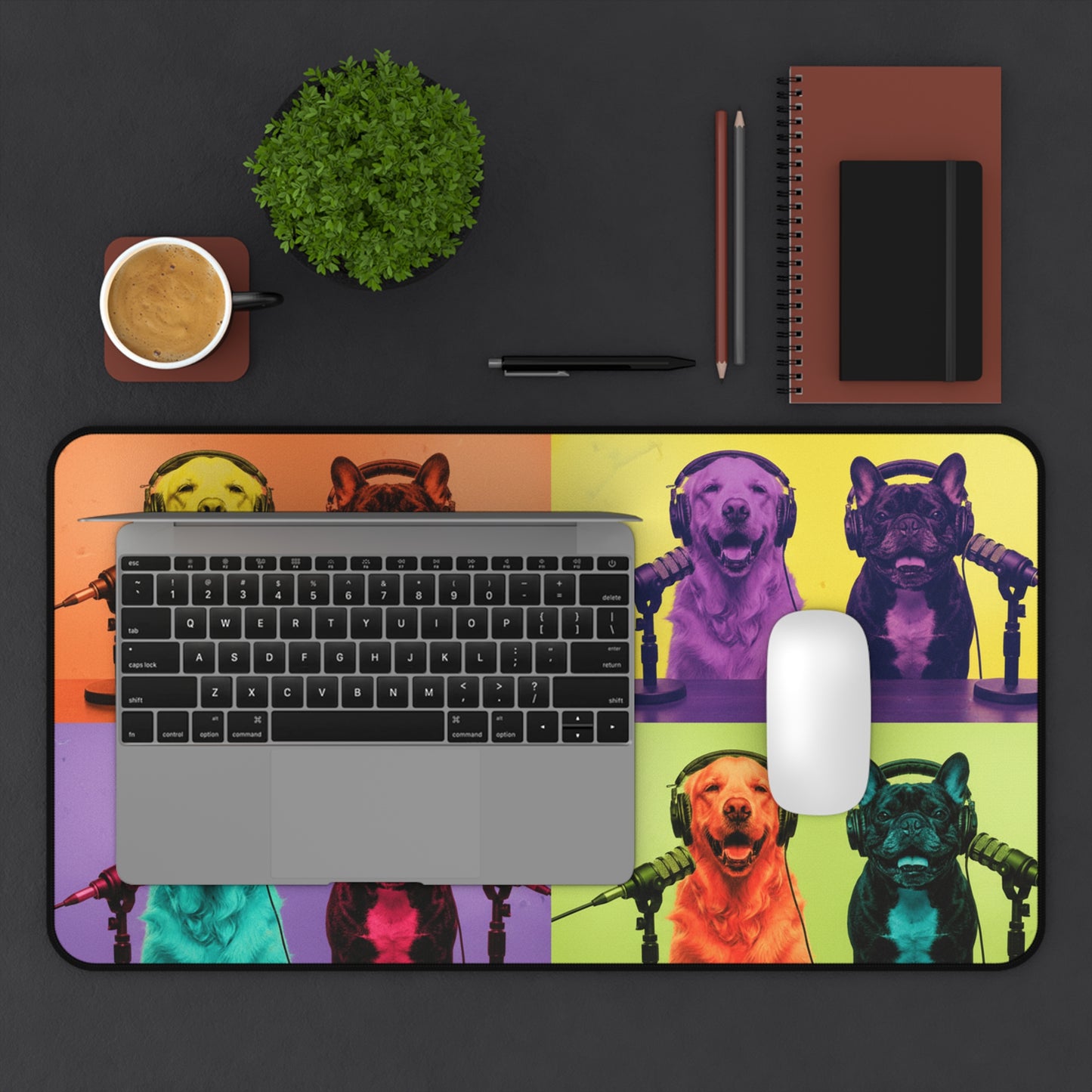 Goldie & Frenchie Warhol Inspired Desk Mat -- Colorful Pop-Art Microphone Mouse Pad
