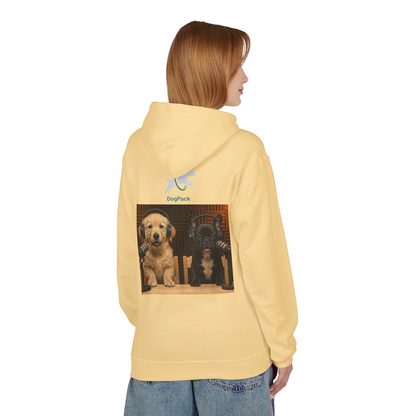 Puppies Goldie & Frenchie Front and Back Print - Soft Style Podcast Hoodie