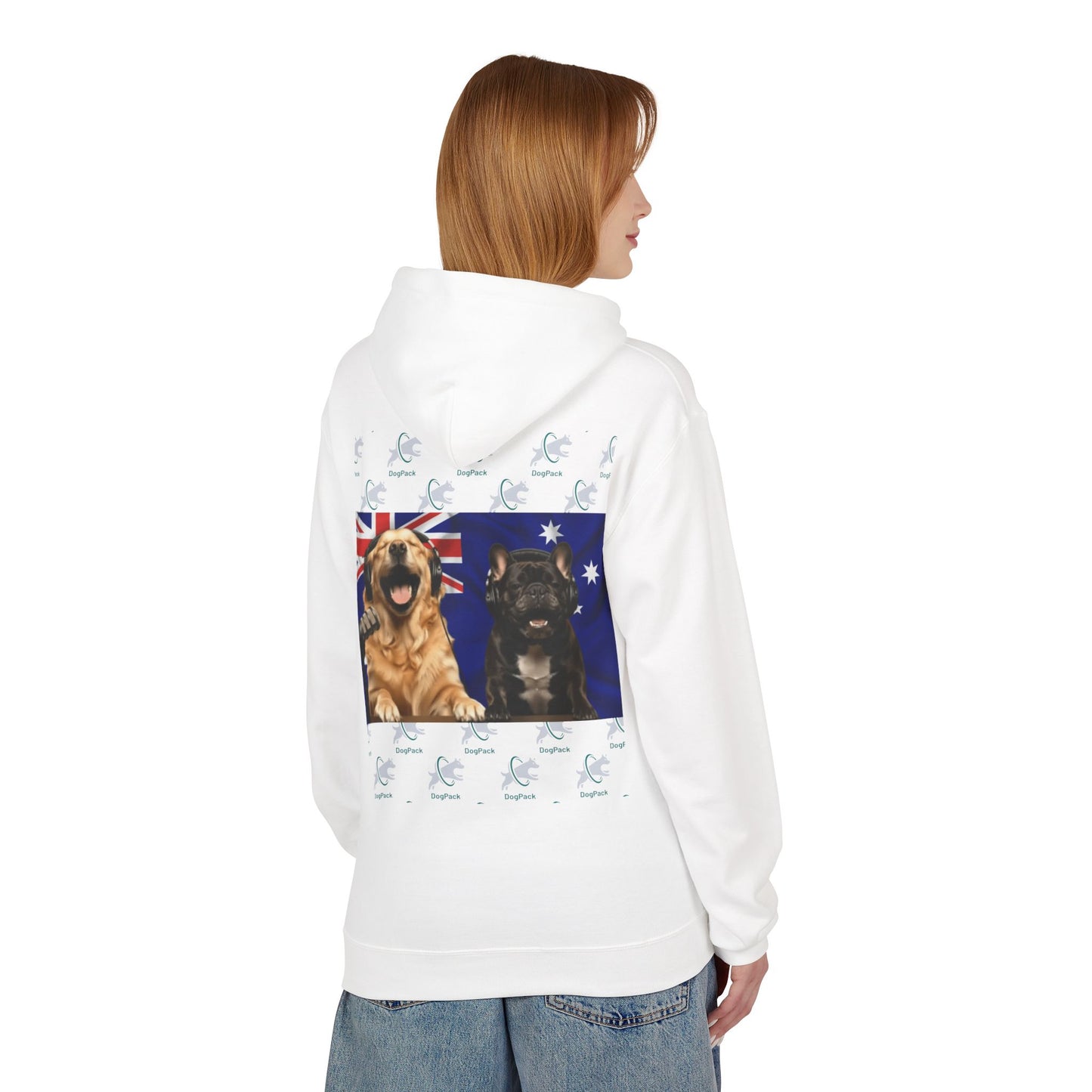 Goldie & Frenchie Repeating Pattern with Australia Flag Hoodie — Front & Back Print - Ships from Australia + New Zealand