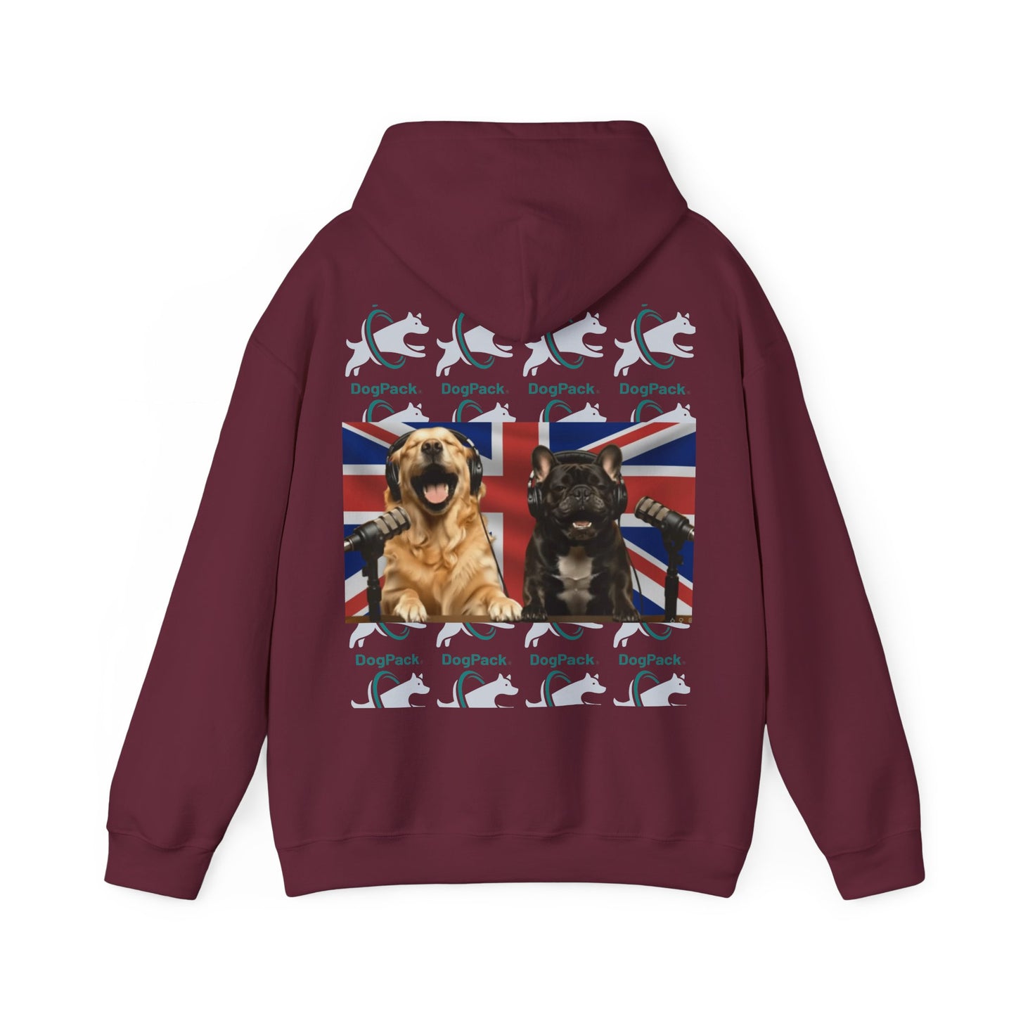 Goldie & Frenchie Repeating Pattern with UK Flag Hoodie — Front & Back Print - Ships from United Kingdom