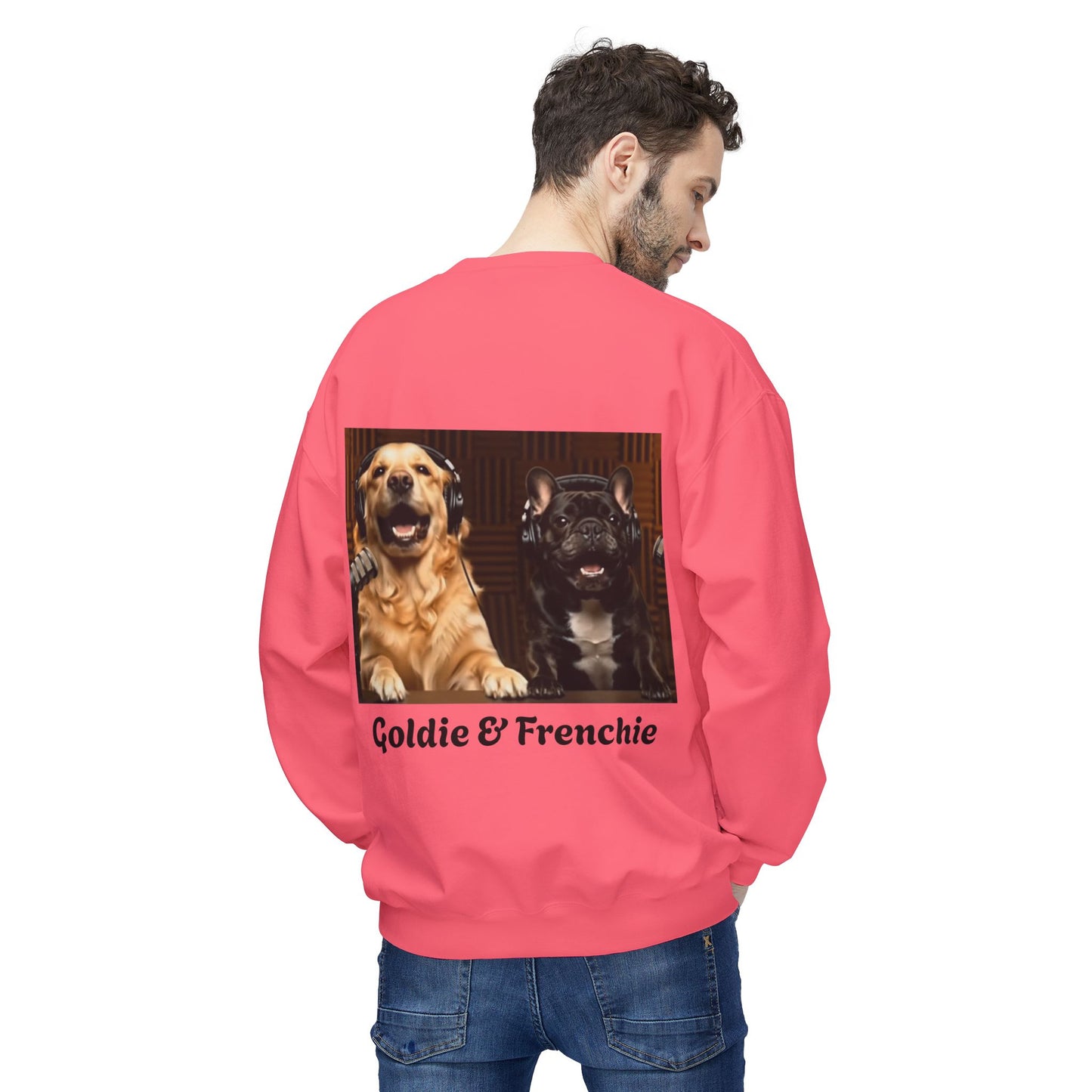 Goldie & Frenchie Laughing Behind Your Back Softstyle Crewneck with DogPack Logo