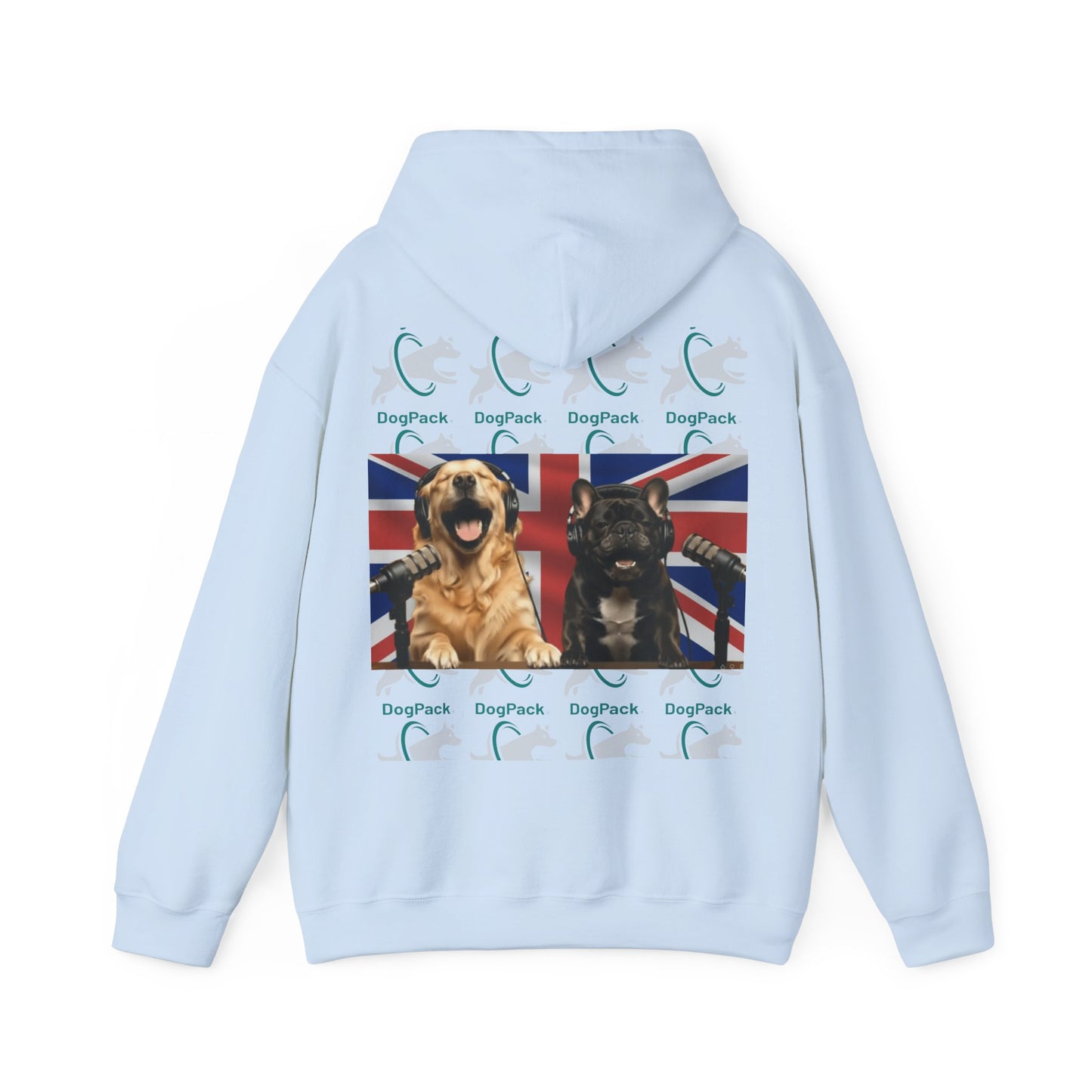 Goldie & Frenchie Repeating Pattern with UK Flag Hoodie — Front & Back Print - Ships from United Kingdom