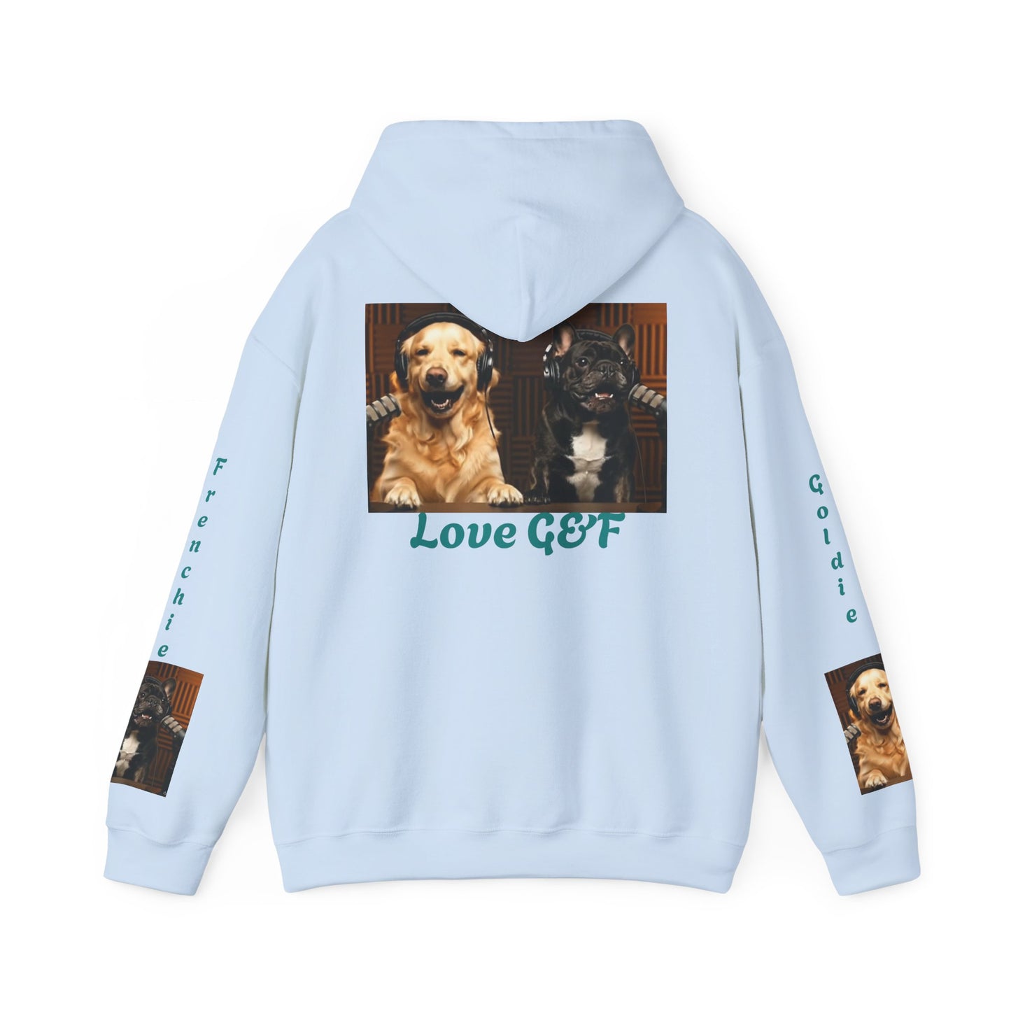 Goldie & Frenchie Hoodie — "Love G&F" Back and Front