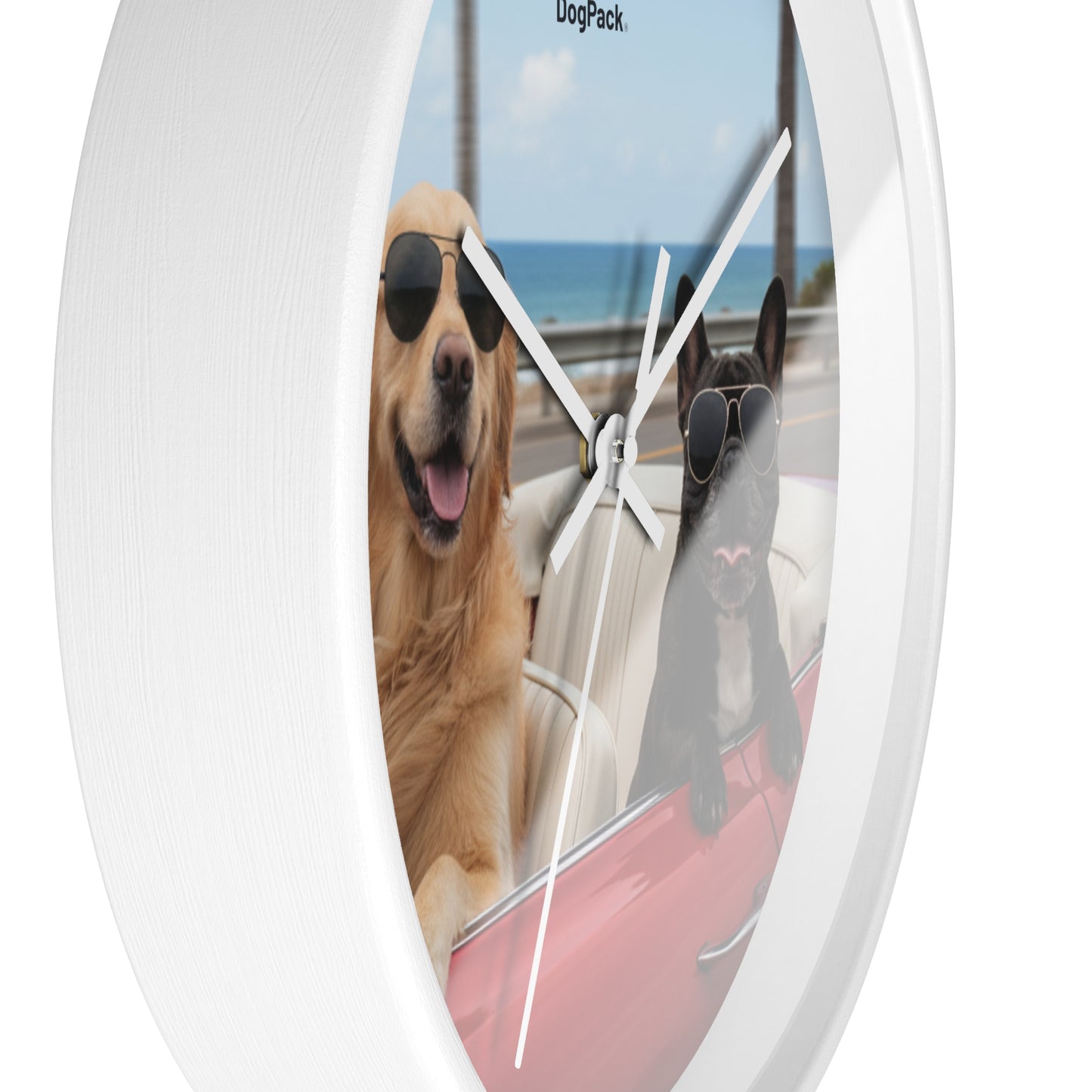 Goldie & Frenchie 'Cruising on the Beach' Wall Clock