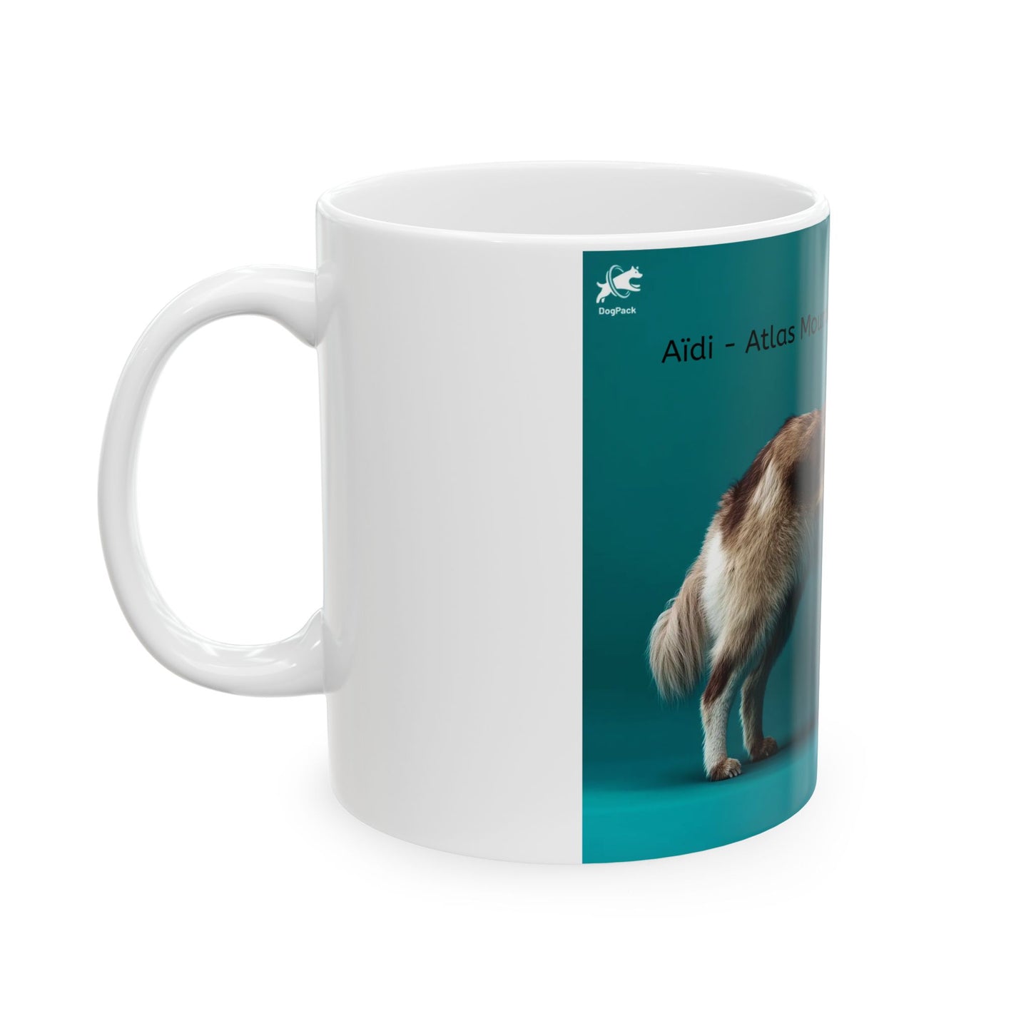 Aidi Atlas Mountain Dog Ceramic Mug — Teal Colored Dog Portrait Coffee Cup (11oz, 15oz)