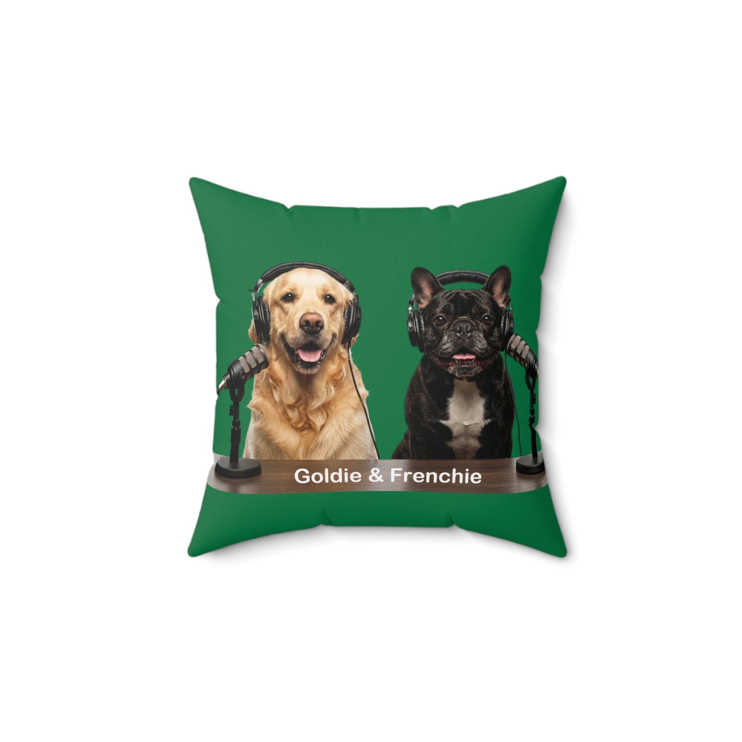 Goldie & Frenchie DogPack Podcast Pillow in Green