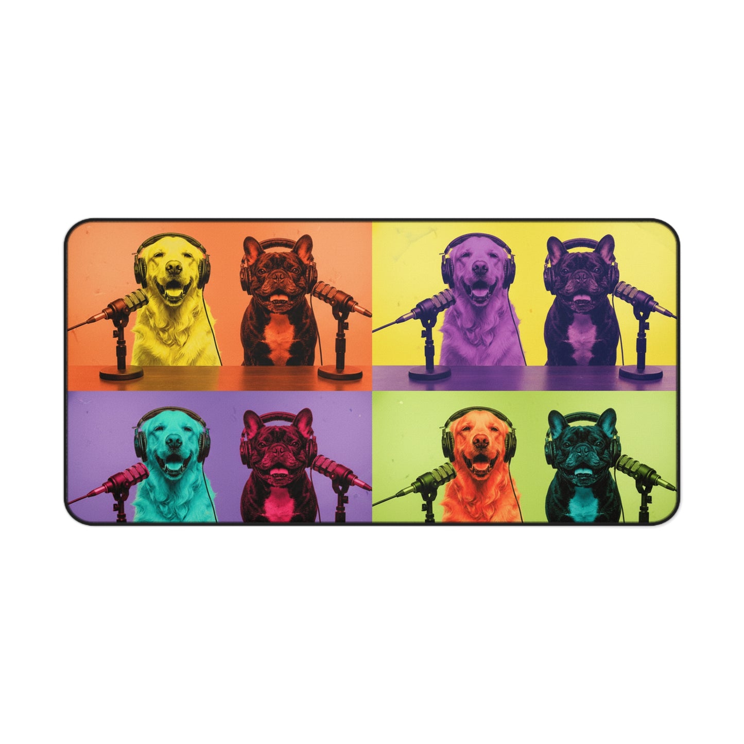 Goldie & Frenchie Warhol Inspired Desk Mat -- Colorful Pop-Art Microphone Mouse Pad