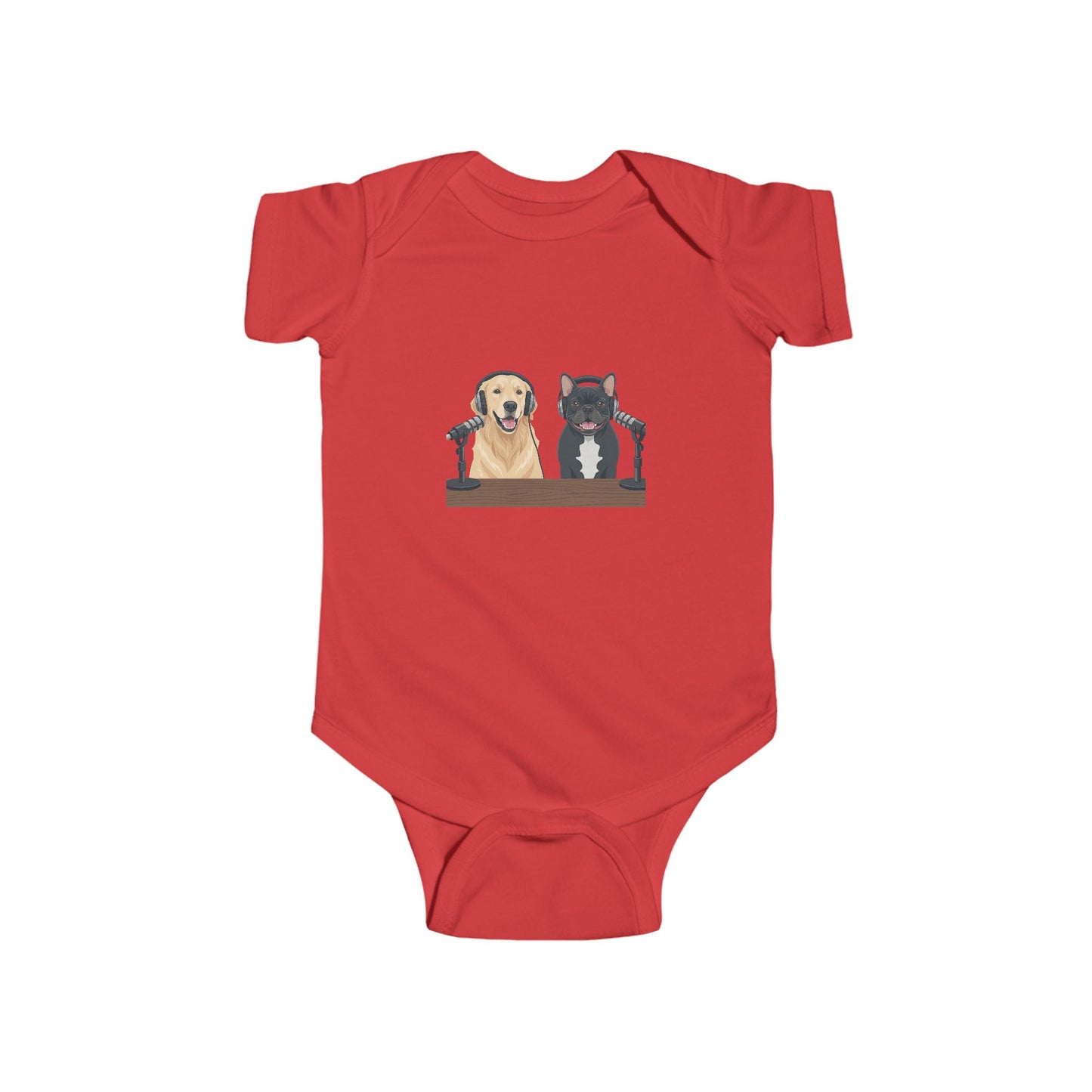 Baby Bodysuit with Animated Puppies Goldie & Frenchie — Infant Onesie Gift for New Parents and Dog Owners