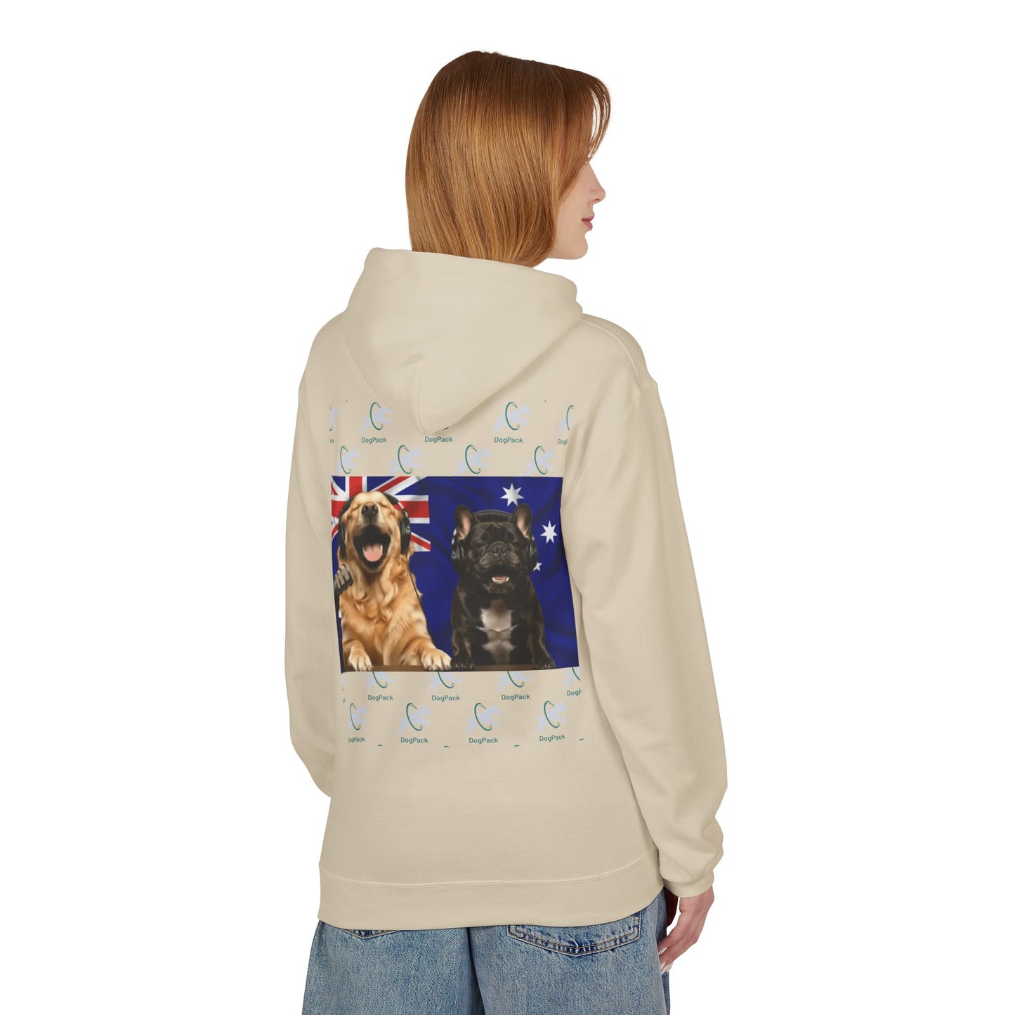 Goldie & Frenchie Repeating Pattern with Australia Flag Hoodie — Front & Back Print - Ships from Australia + New Zealand