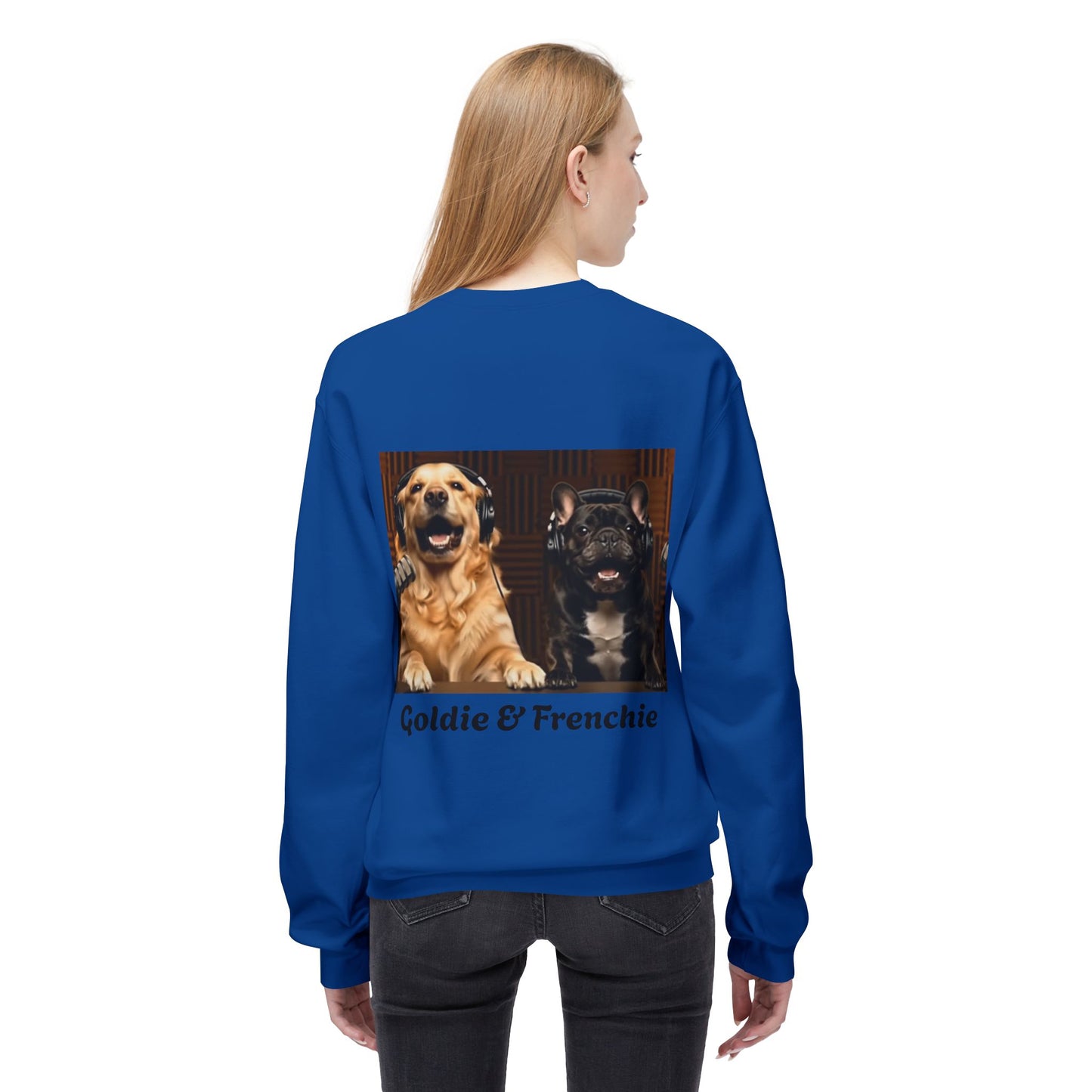 Goldie & Frenchie Laughing Behind Your Back Softstyle Crewneck with DogPack Logo
