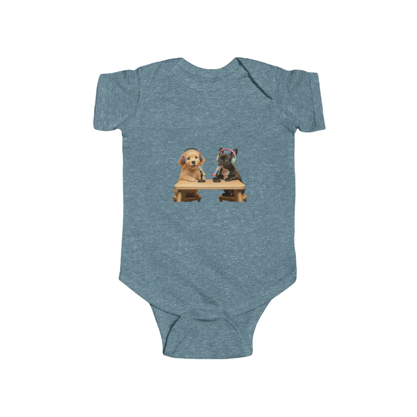 Baby Bodysuit with Puppies Goldie & Frenchie — Infant Onesie Gift for New Parents and Dog Owners