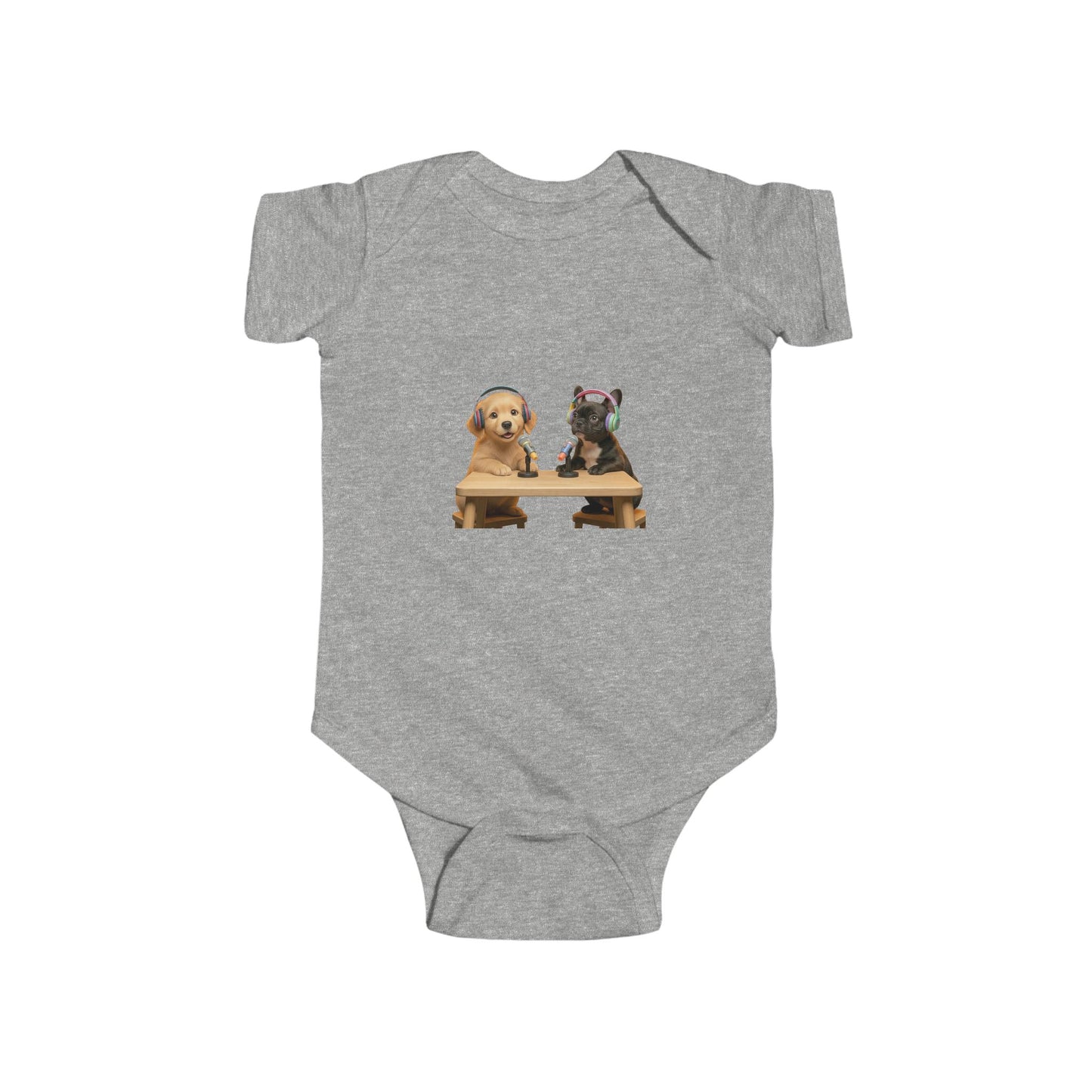 Baby Bodysuit with Puppies Goldie & Frenchie — Infant Onesie Gift for New Parents and Dog Owners