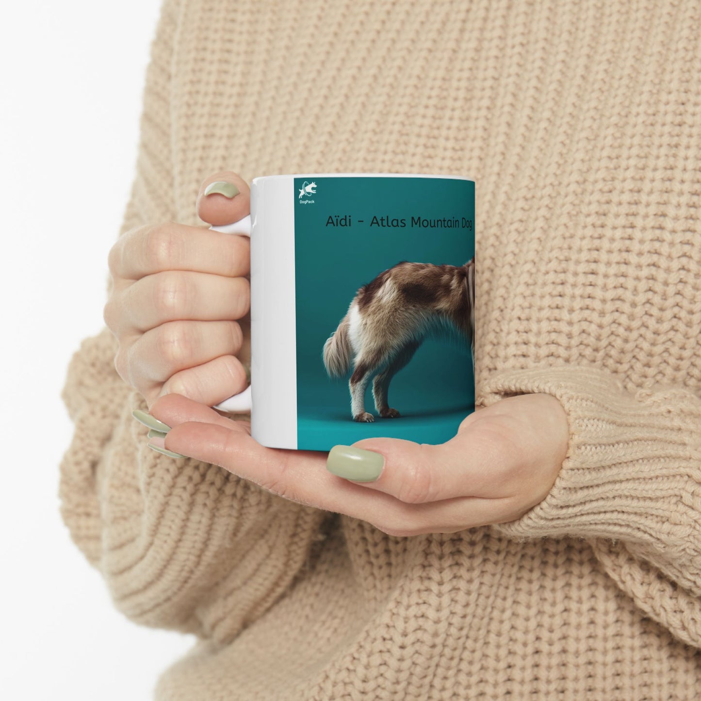 Aidi Atlas Mountain Dog Ceramic Mug — Teal Colored Dog Portrait Coffee Cup (11oz, 15oz)
