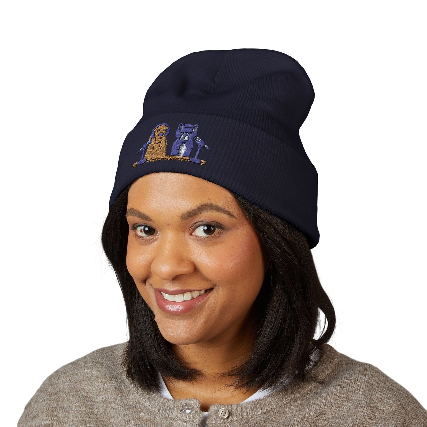 Embroidered Goldie & Frenchie Cuffed Beanie – Cozy Winter Hat with Cute Design