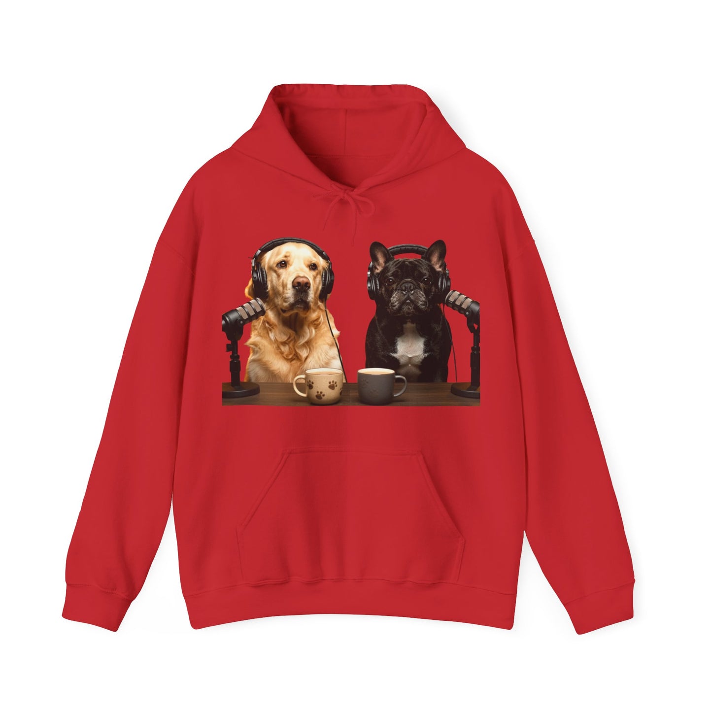 Goldie & Frenchie Dog Podcast with Coffee Mugs Hoodie — Front & Back Print - Ships from United Kingdom