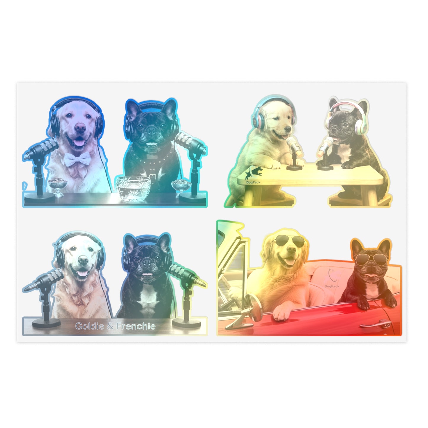 Goldie & Frenchie — Sheet of 4 Popular Stickers , Fancy, Puppies, Classic, Driving