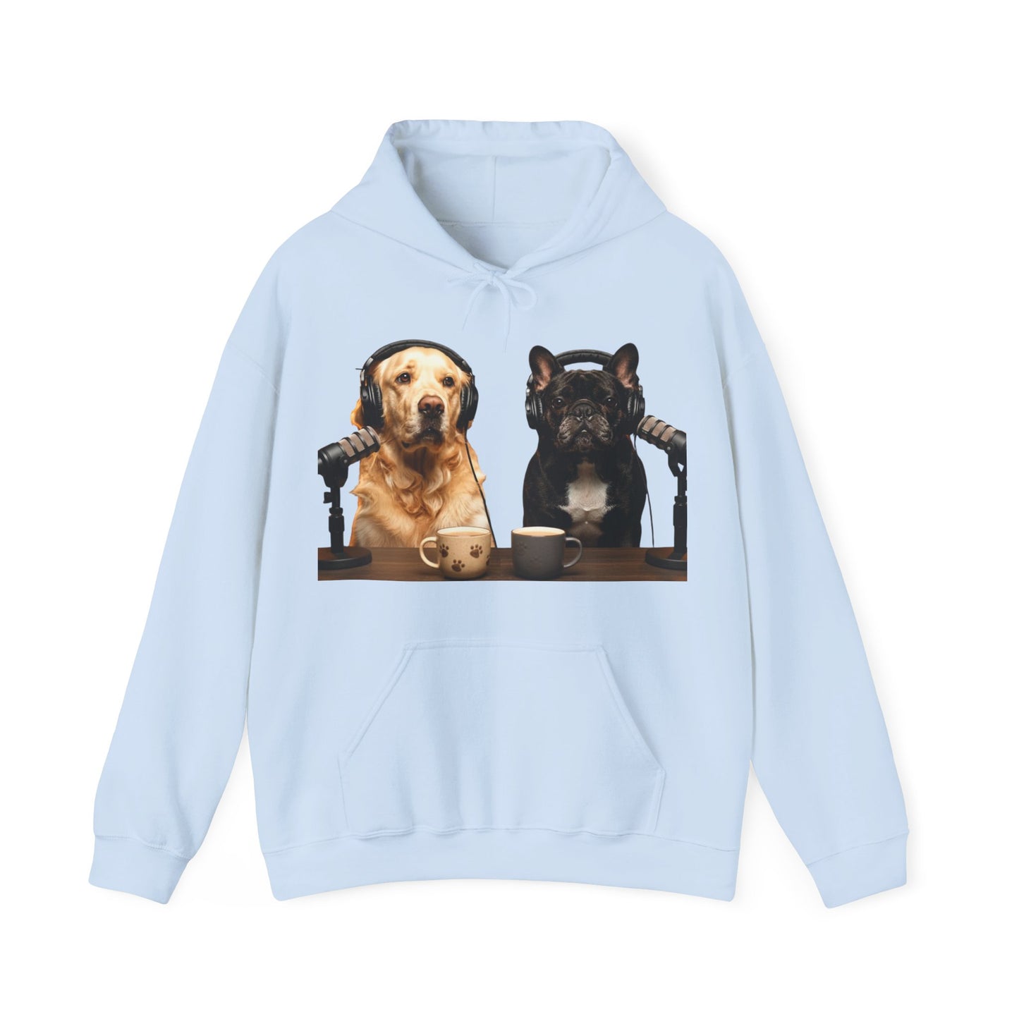 Goldie & Frenchie Dog Podcast with Coffee Mugs Hoodie — Front & Back Print - Ships from United Kingdom