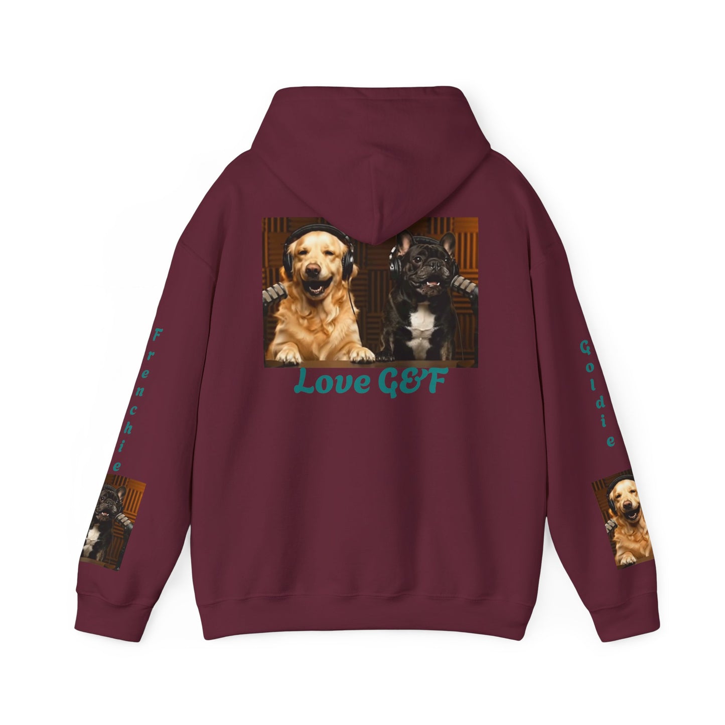 Goldie & Frenchie Hoodie — "Love G&F" Back and Front