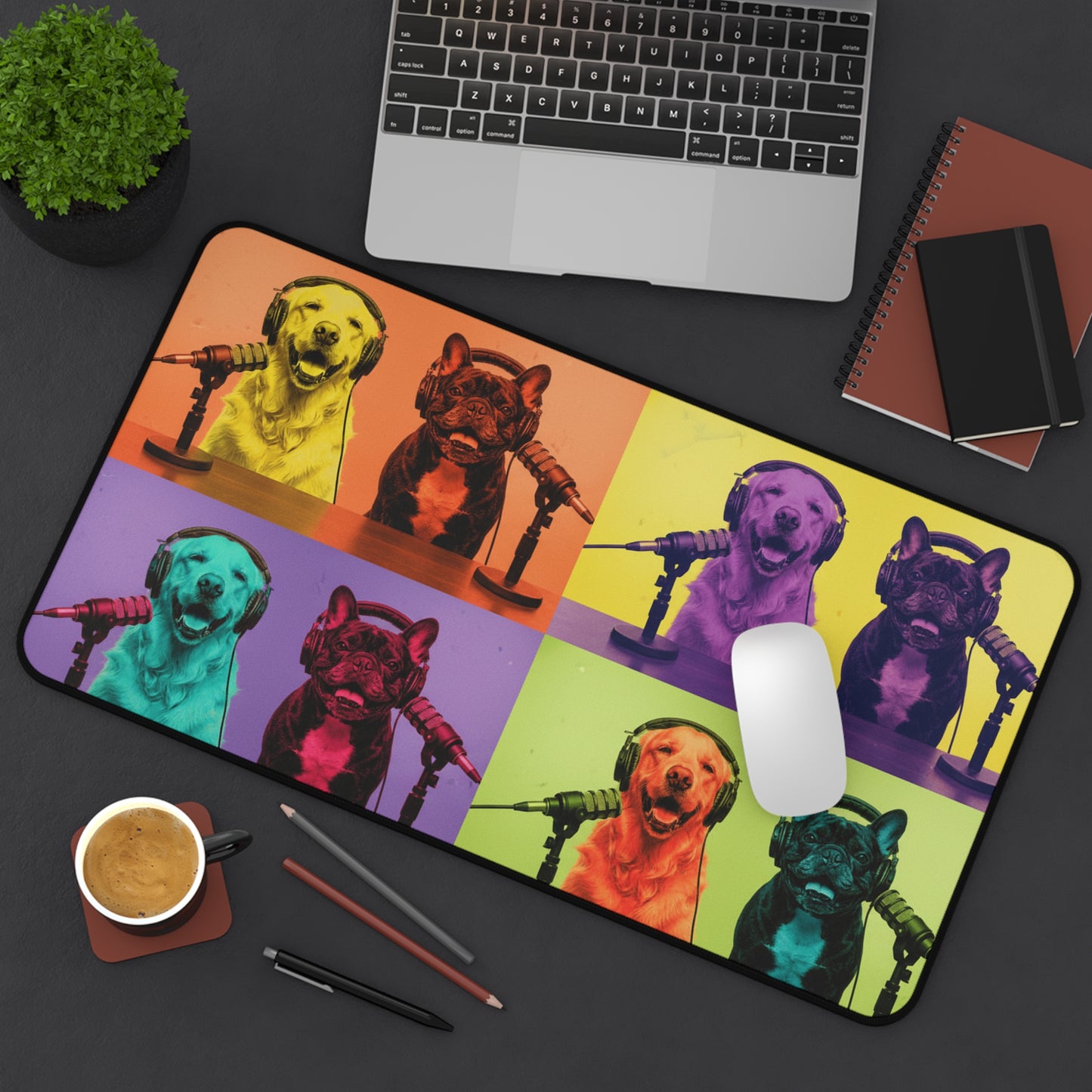 Goldie & Frenchie Warhol Inspired Desk Mat -- Colorful Pop-Art Microphone Mouse Pad