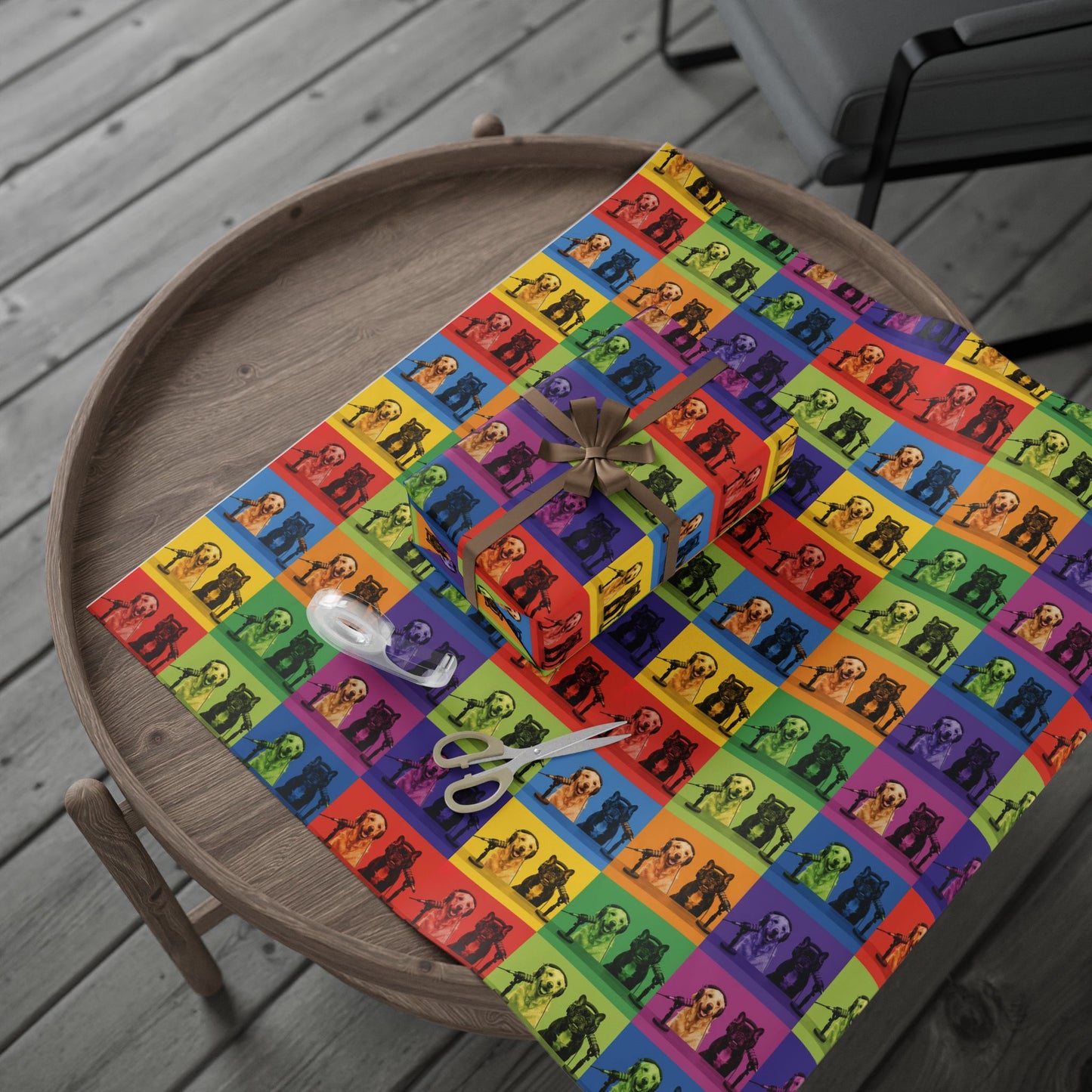 Goldie & Frenchie Pop Art Wrapping Paper Roll — Colorful Warhol Inspired Gift Wrap