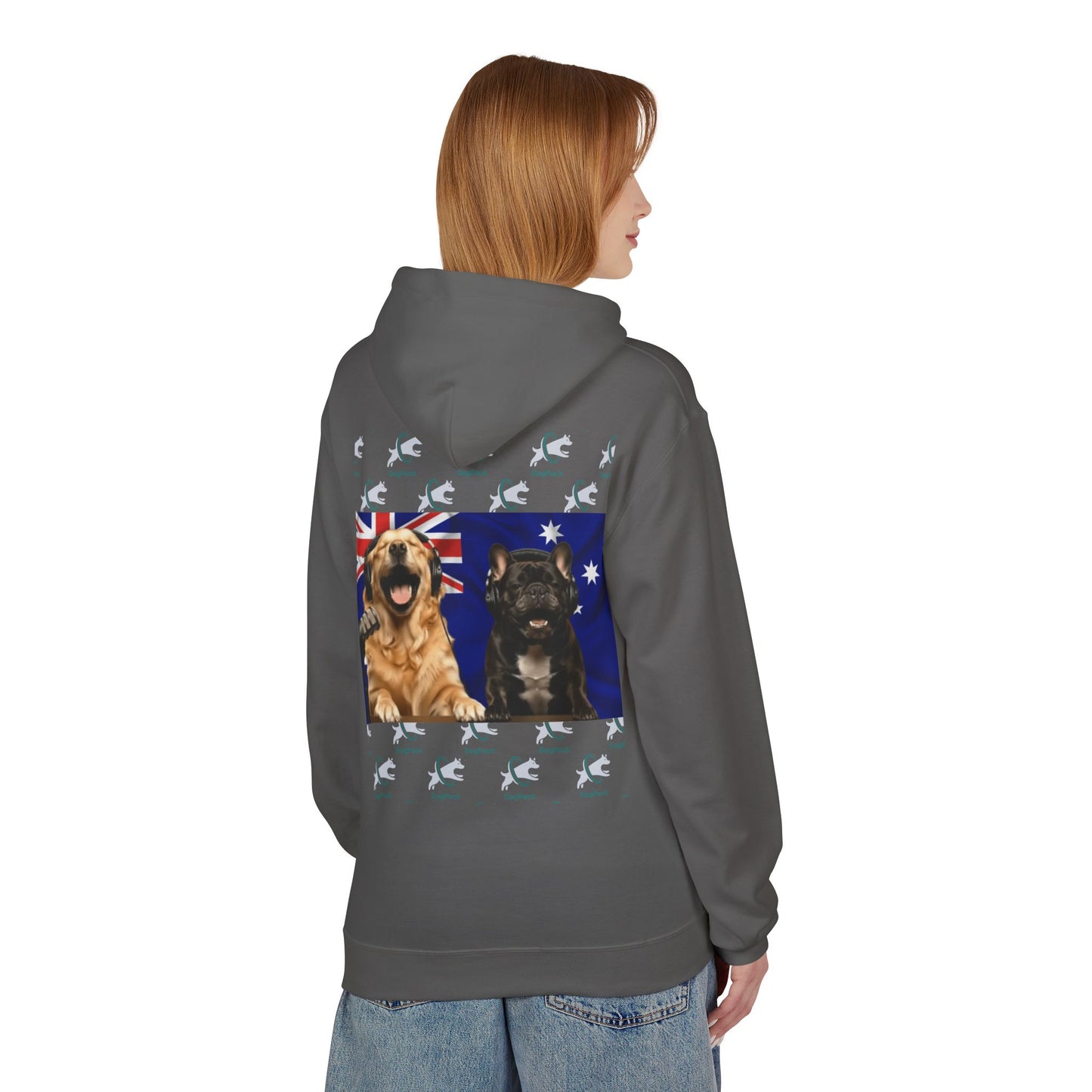 Goldie & Frenchie Repeating Pattern with Australia Flag Hoodie — Front & Back Print - Ships from Australia + New Zealand