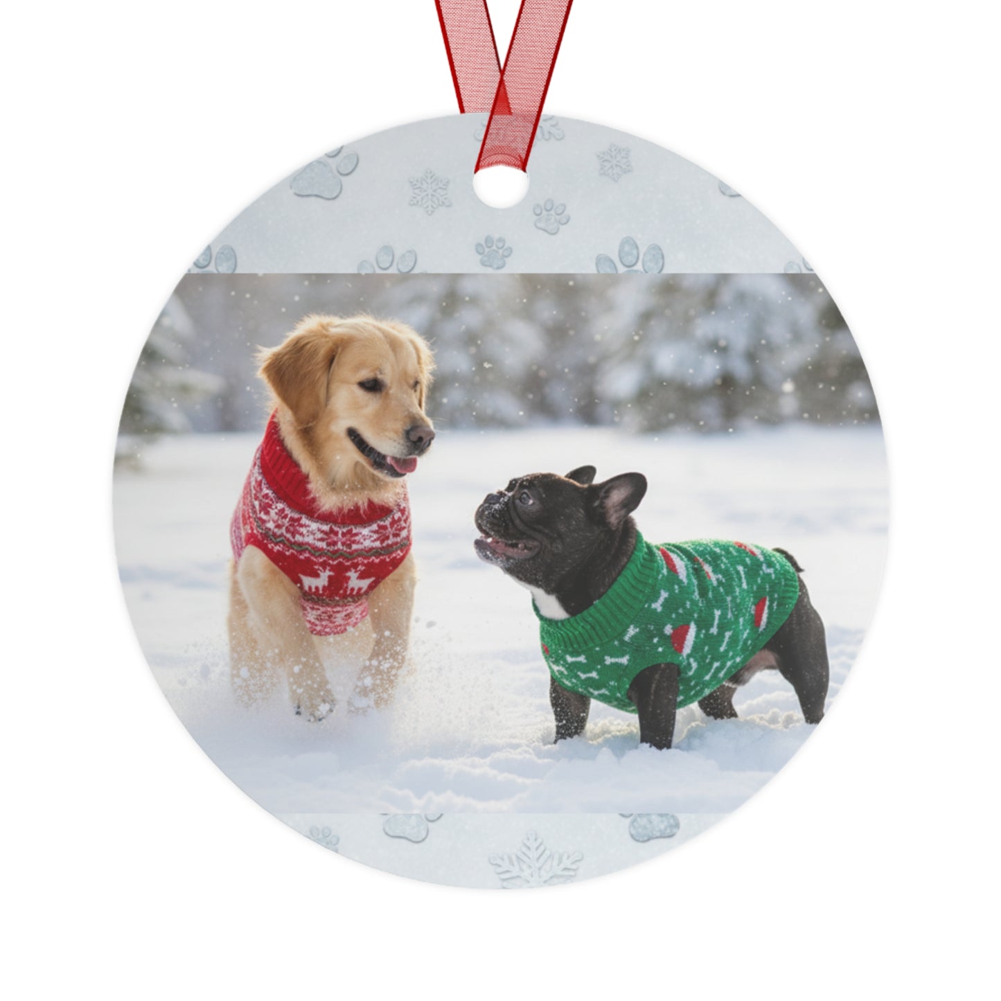Goldie & Frenchie Metal 2-sided Christmas Ornament