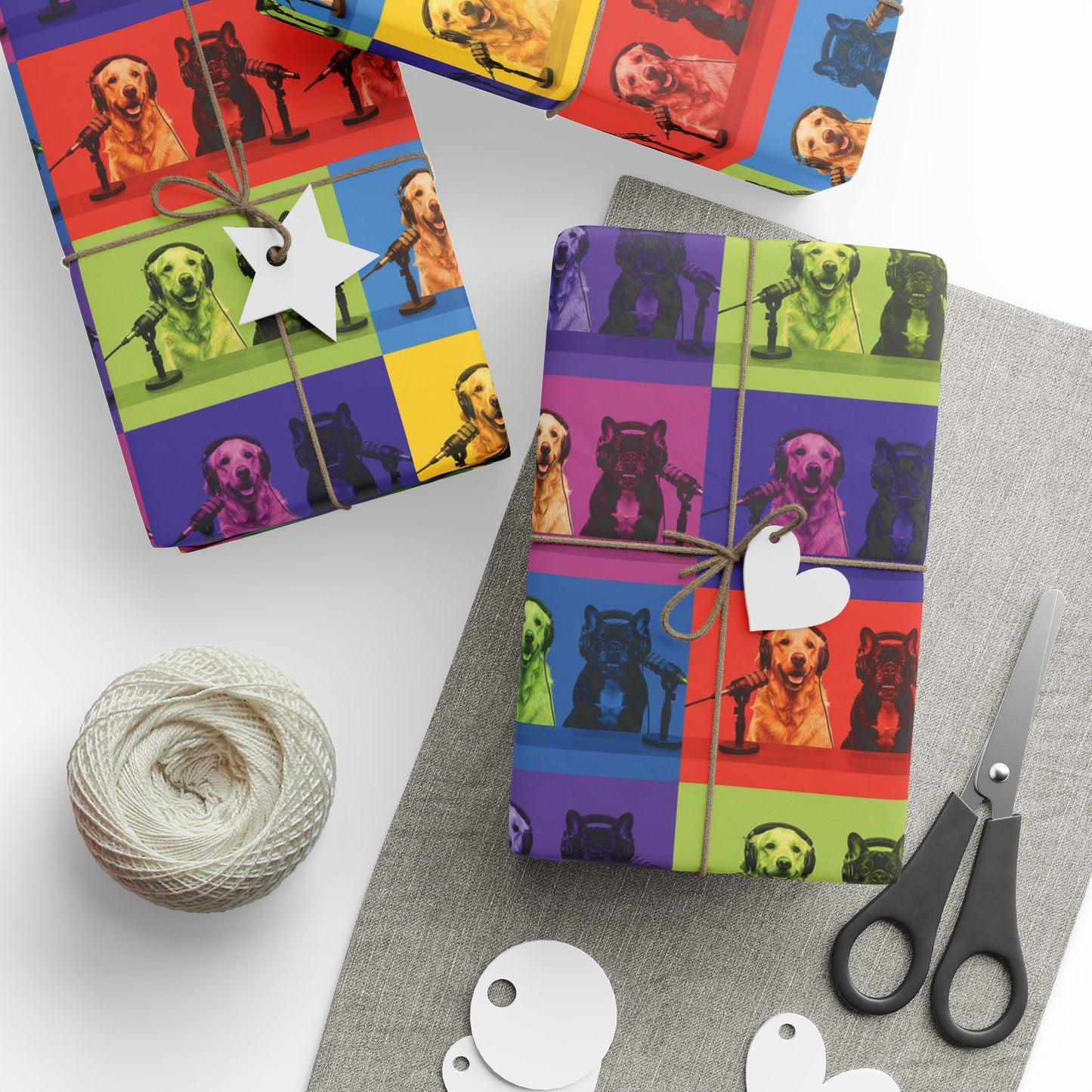 Goldie & Frenchie Pop Art Wrapping Paper Roll — Colorful Warhol Inspired Gift Wrap