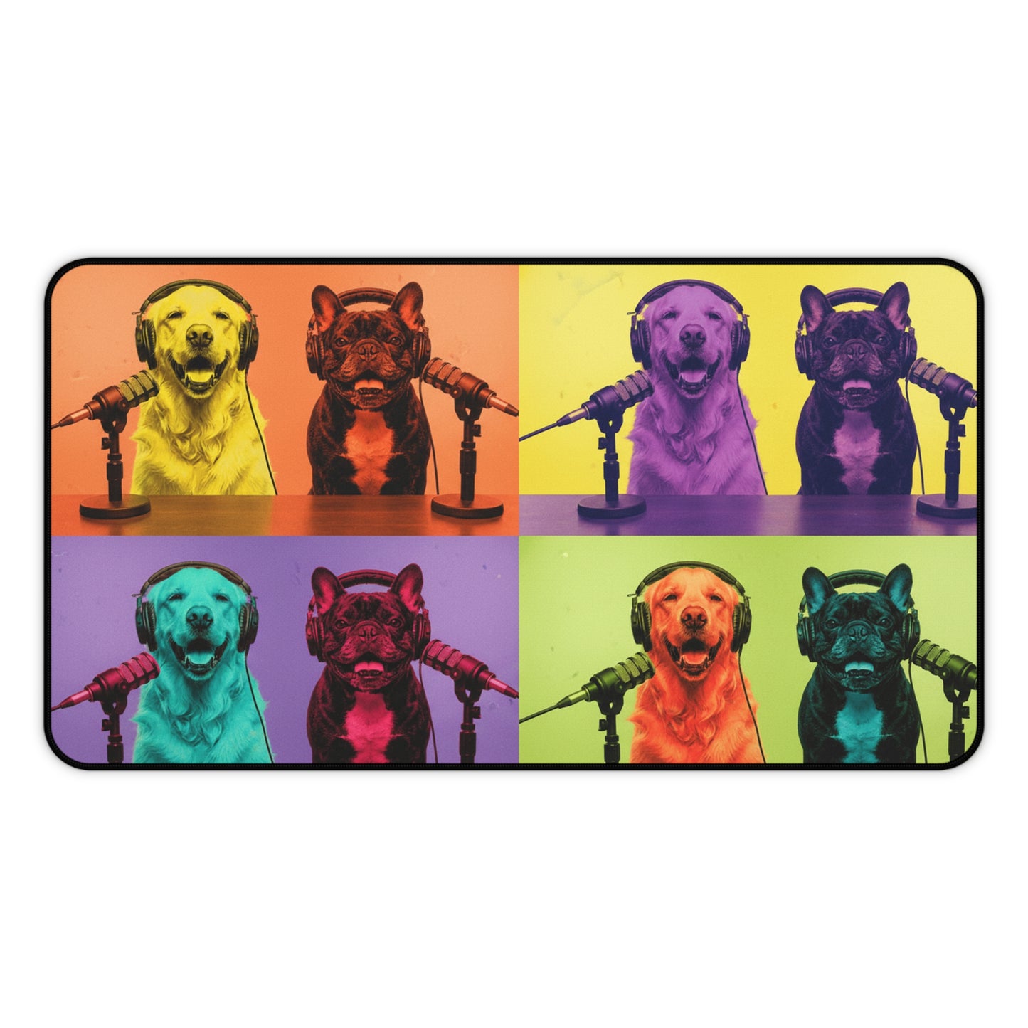 Goldie & Frenchie Warhol Inspired Desk Mat -- Colorful Pop-Art Microphone Mouse Pad