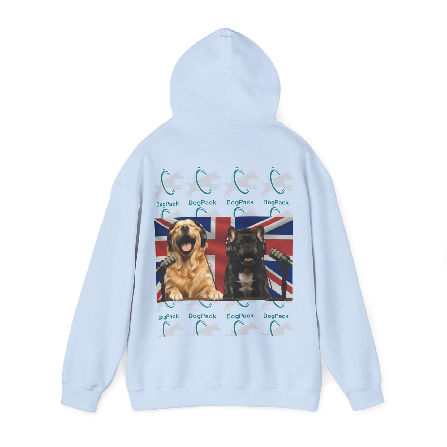Goldie & Frenchie Repeating Pattern with UK Flag Hoodie — Front & Back Print - Ships from United Kingdom