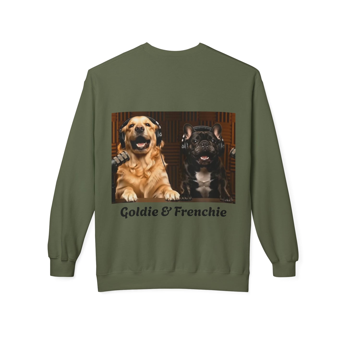 Goldie & Frenchie Laughing Behind Your Back Softstyle Crewneck with DogPack Logo
