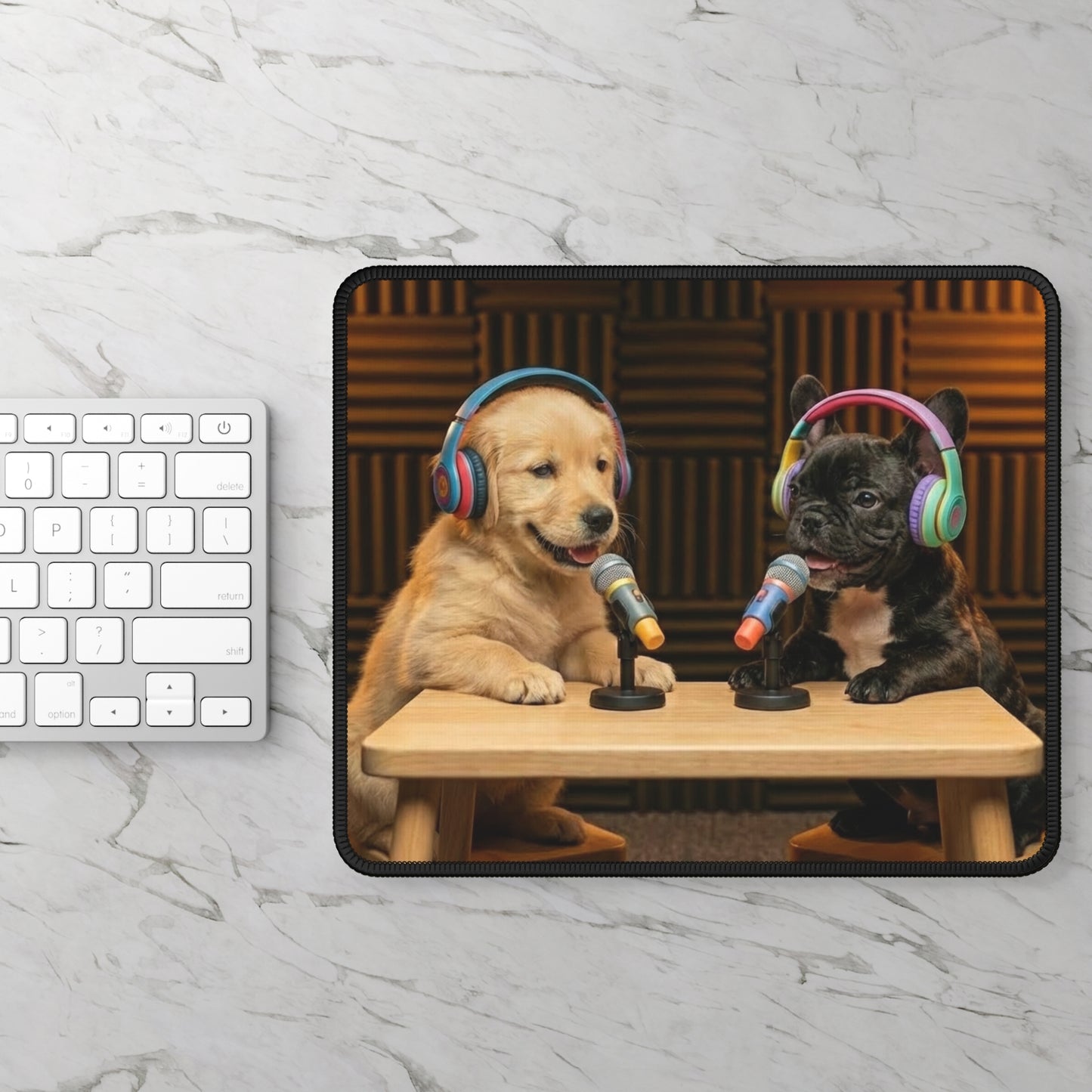 Goldie & Frenchie as Puppies - Cute and Sturdy Podcast Gaming Mouse Pad