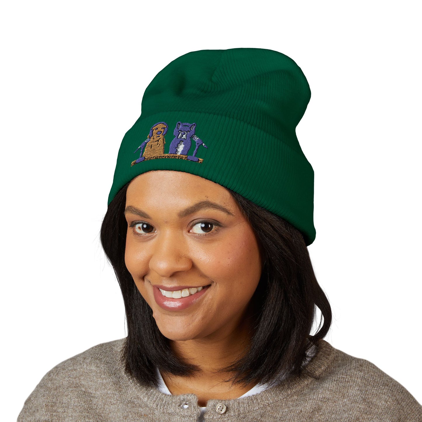Embroidered Goldie & Frenchie Cuffed Beanie – Cozy Winter Hat with Cute Design