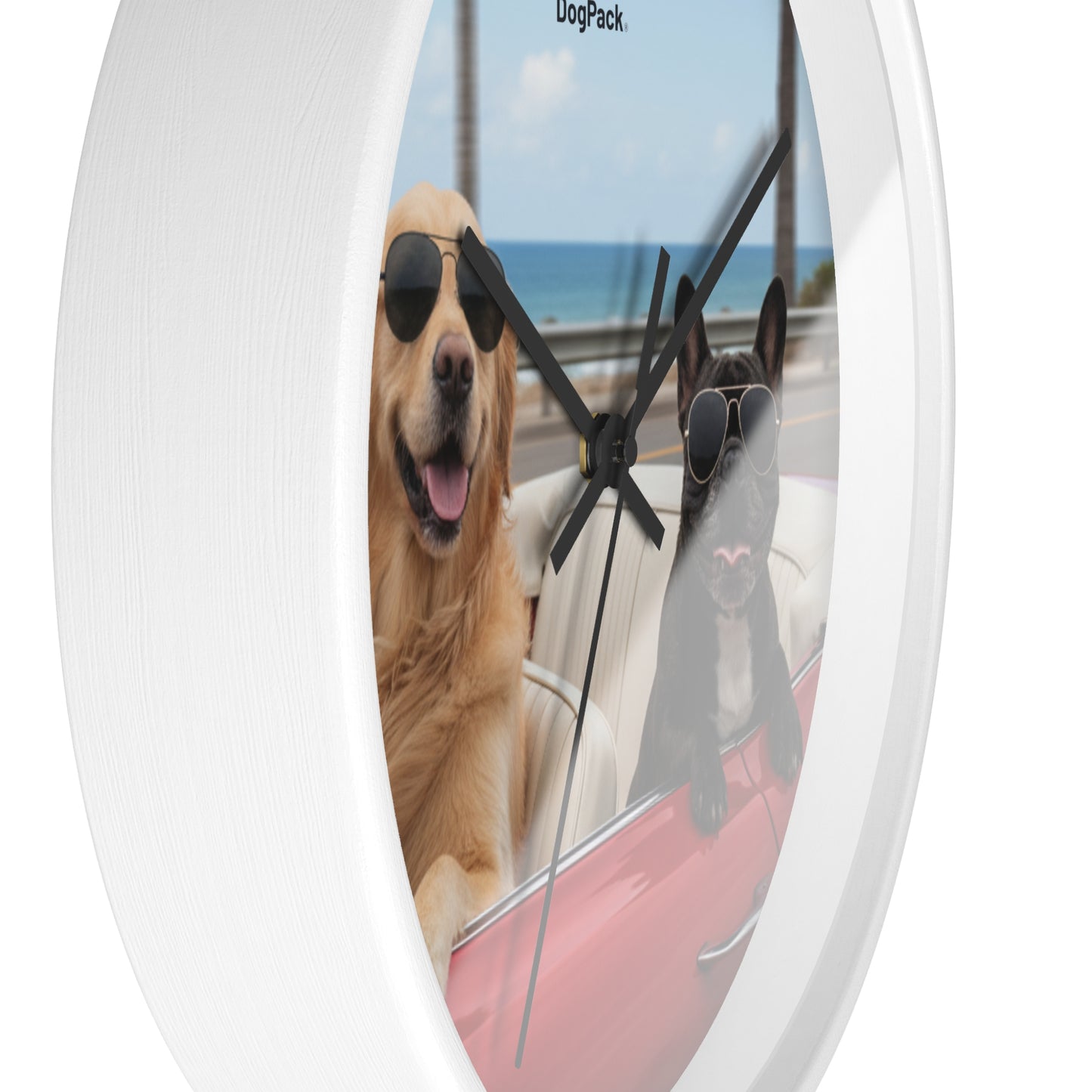 Goldie & Frenchie 'Cruising on the Beach' Wall Clock
