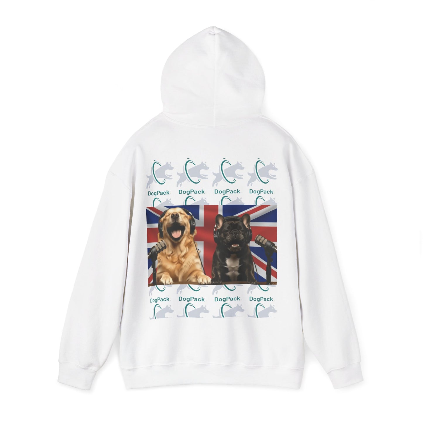 Goldie & Frenchie Repeating Pattern with UK Flag Hoodie — Front & Back Print - Ships from United Kingdom