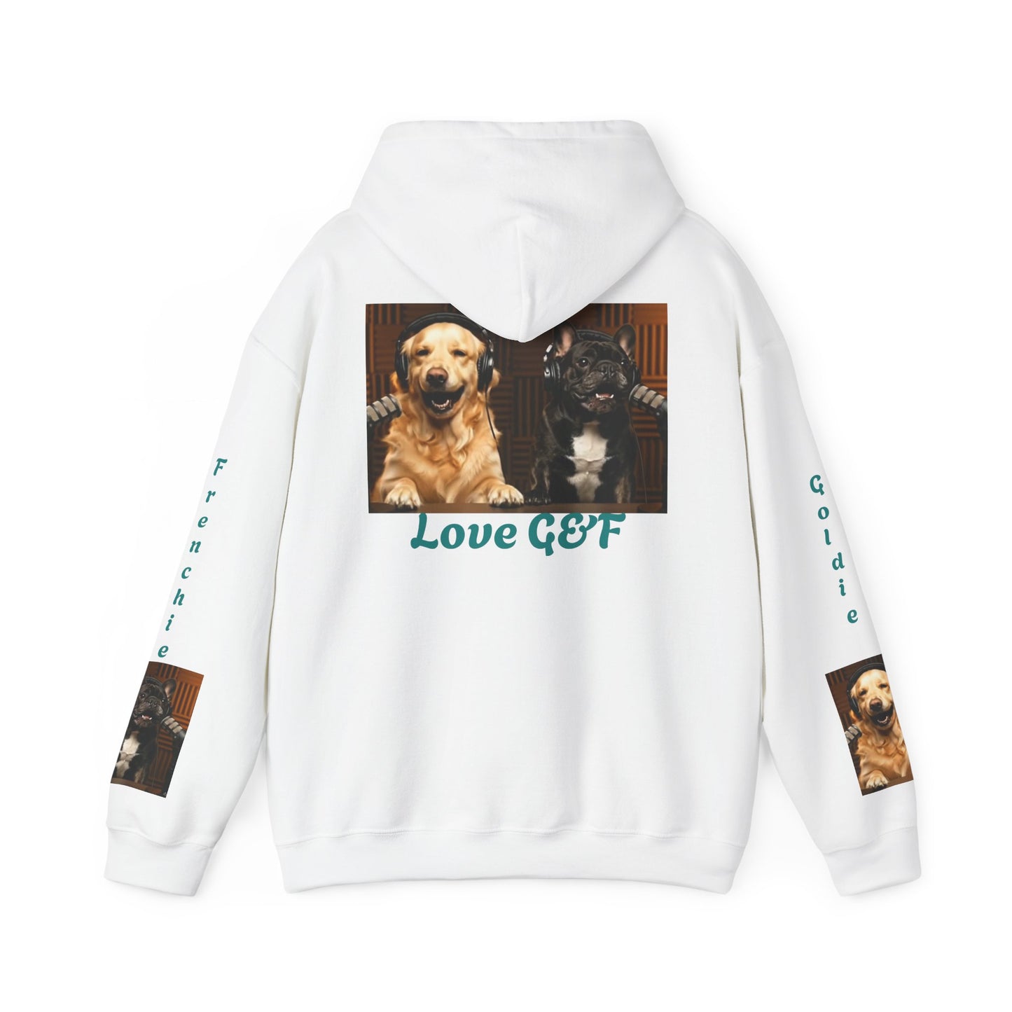 Goldie & Frenchie Hoodie — "Love G&F" Back and Front