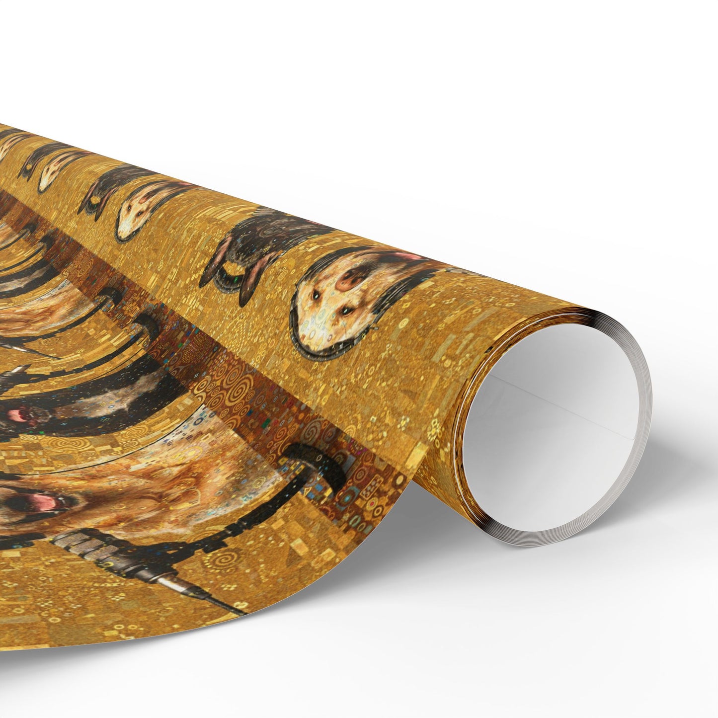 Goldie & Frenchie Klimt Inspired Wrapping Paper Roll — Colorful Gold - Dog Inspired Gift Wrap