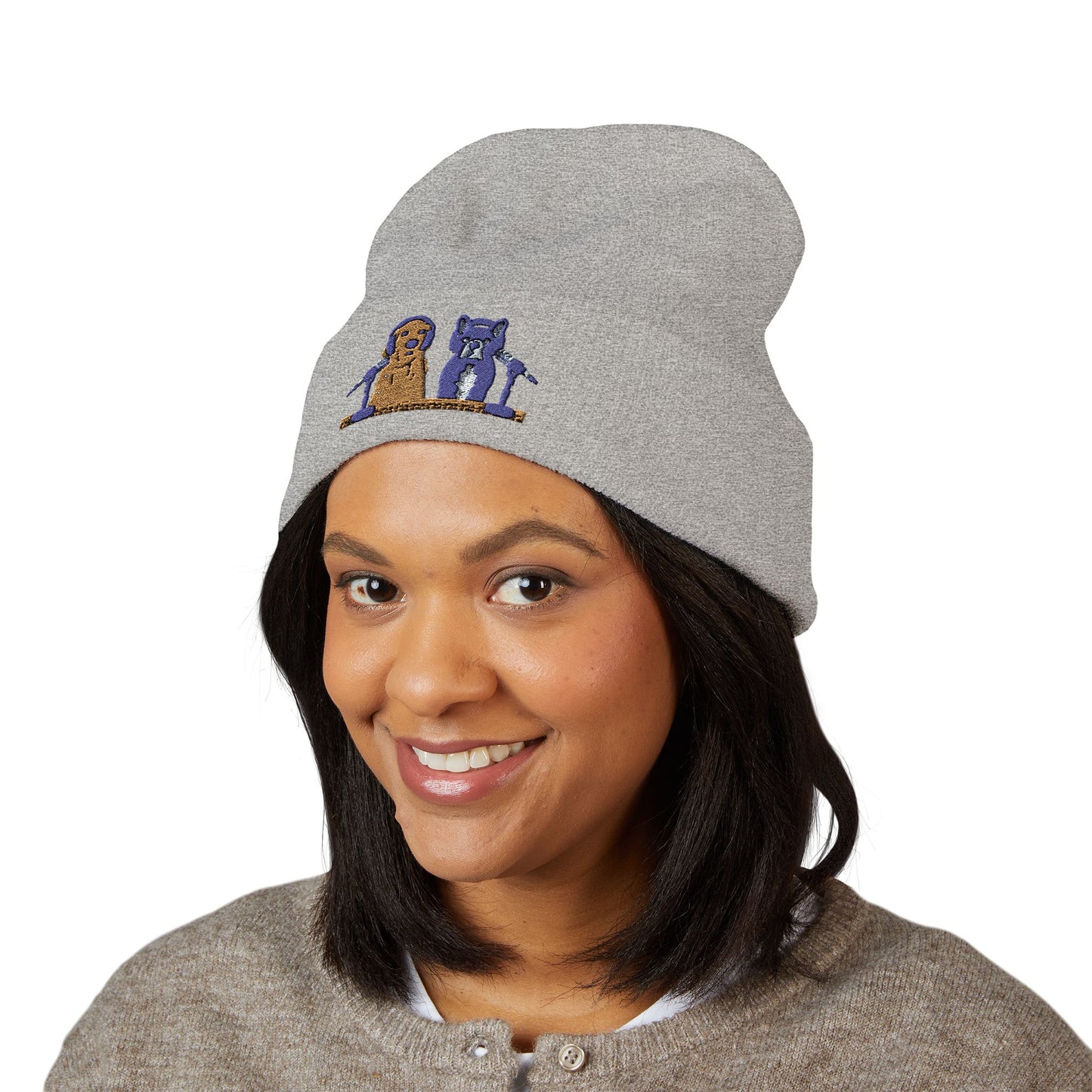 Embroidered Goldie & Frenchie Cuffed Beanie – Cozy Winter Hat with Cute Design