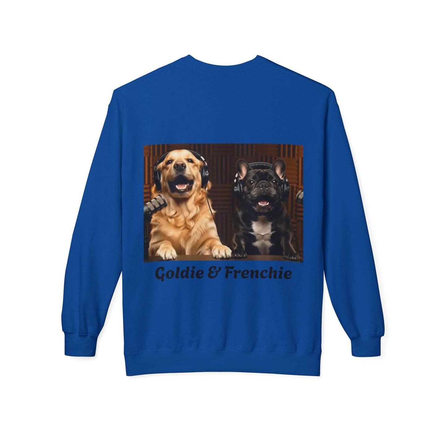 Goldie & Frenchie Laughing Behind Your Back Softstyle Crewneck with DogPack Logo