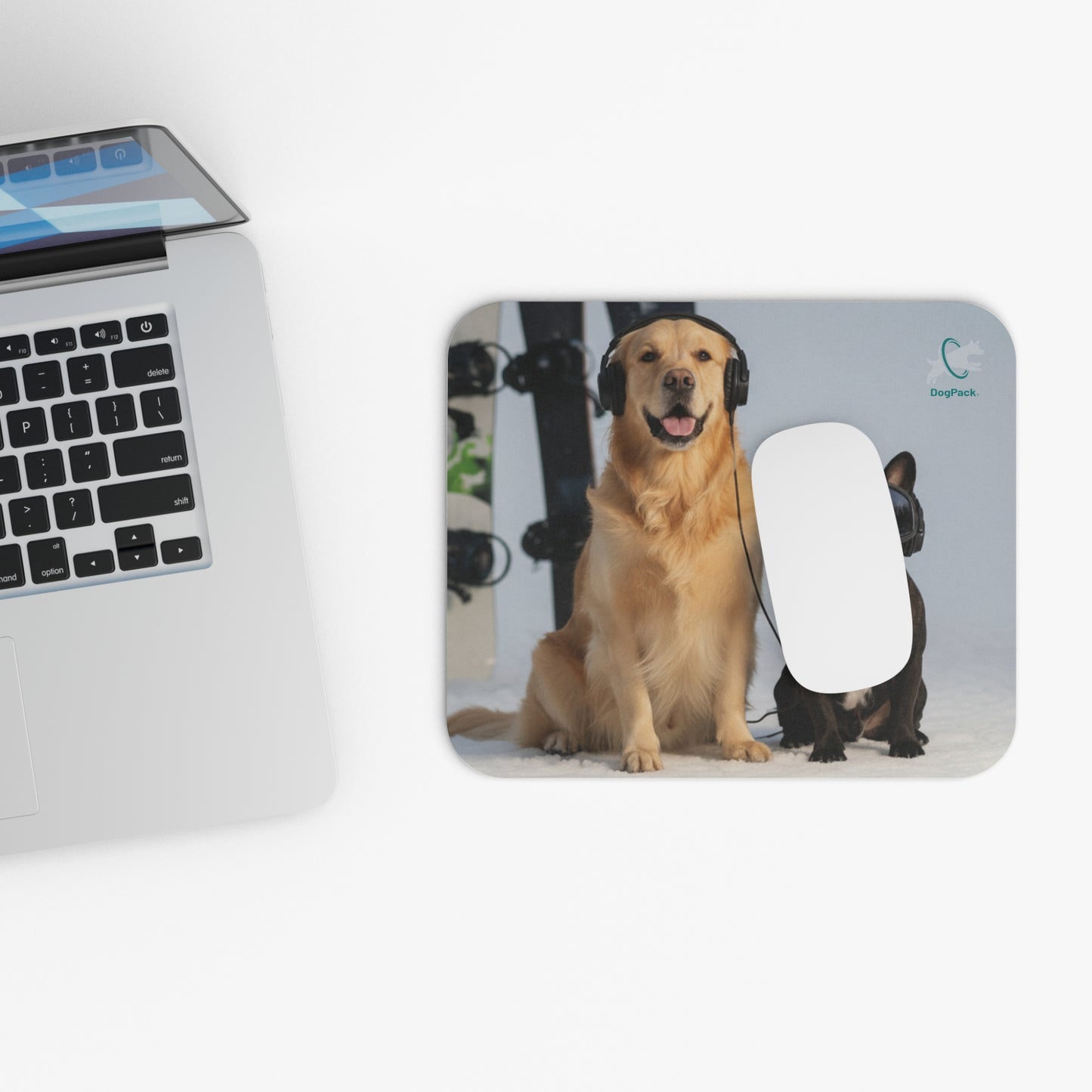 Goldie & Frenchie Snowboarding Mouse Pad