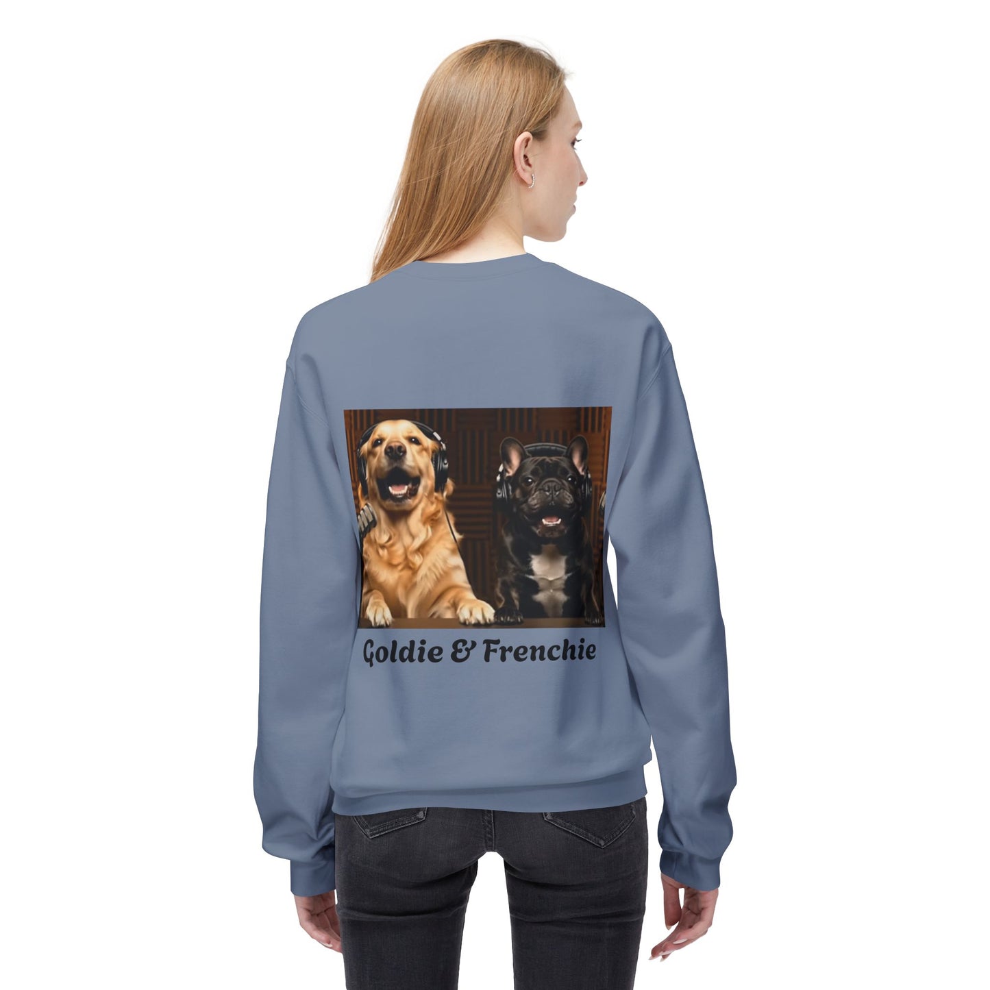 Goldie & Frenchie Laughing Behind Your Back Softstyle Crewneck with DogPack Logo