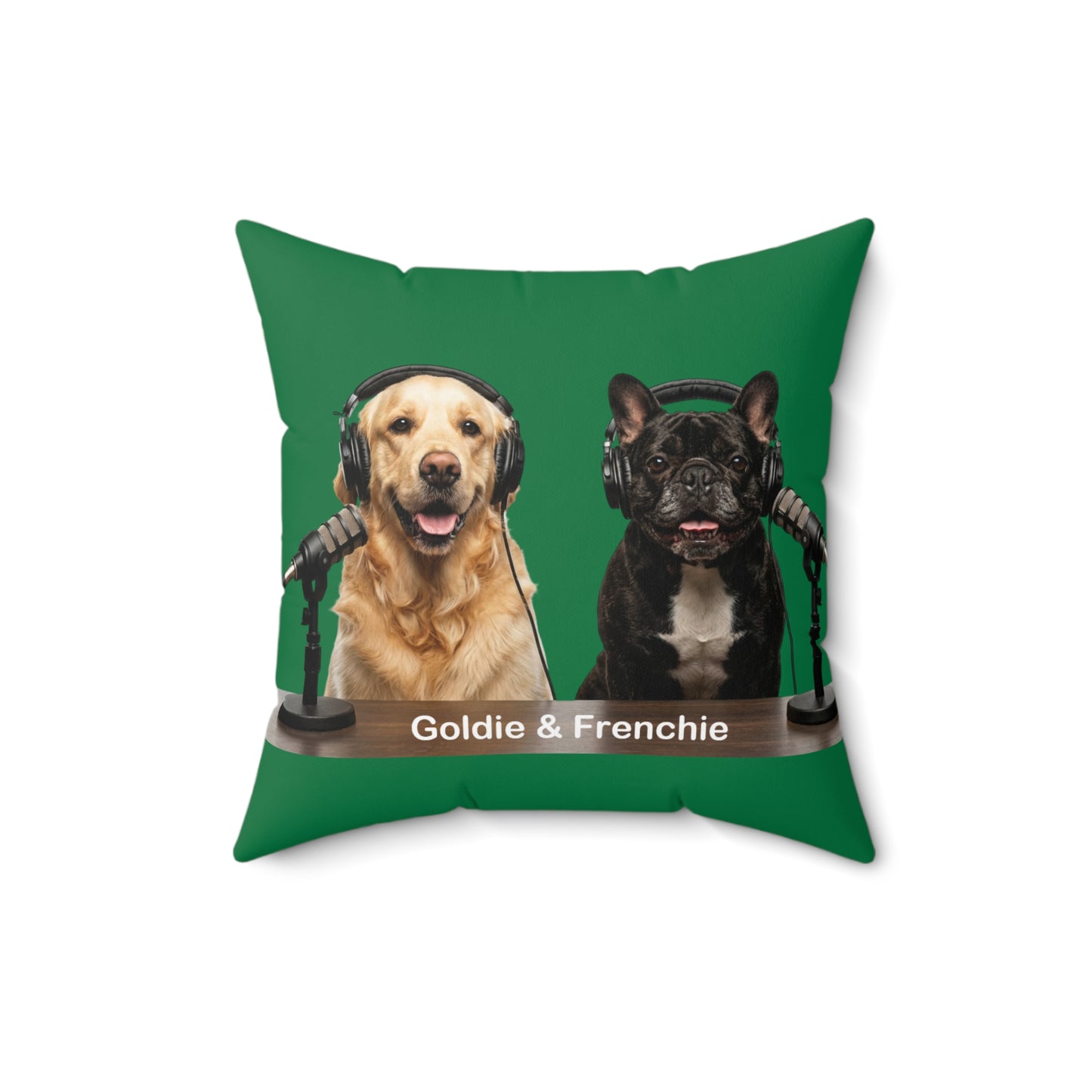 Goldie & Frenchie DogPack Podcast Pillow in Green