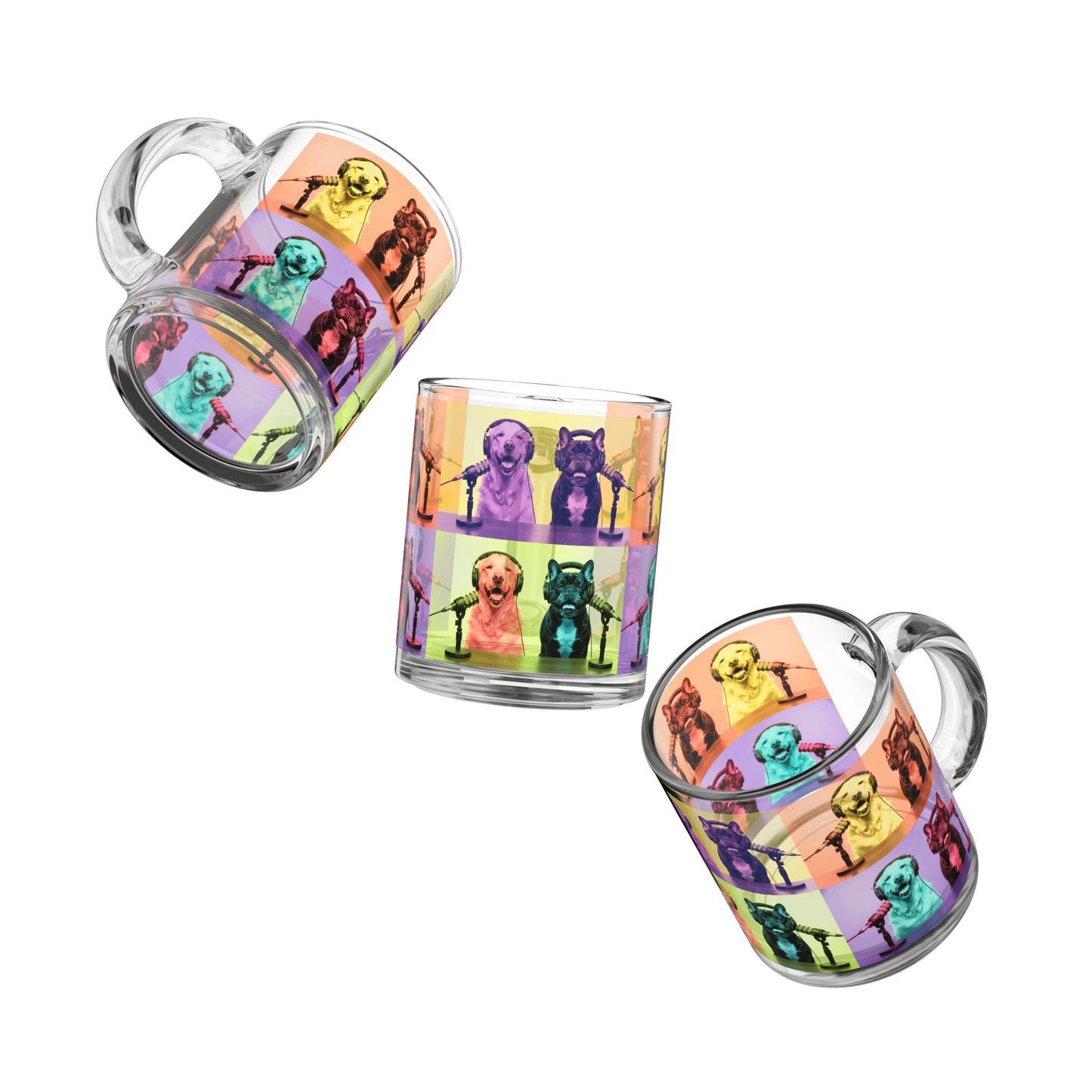 Goldie & Frenchie 10oz (295ml) Glass Mug with Handle - Warhol Pop-Art Inspired