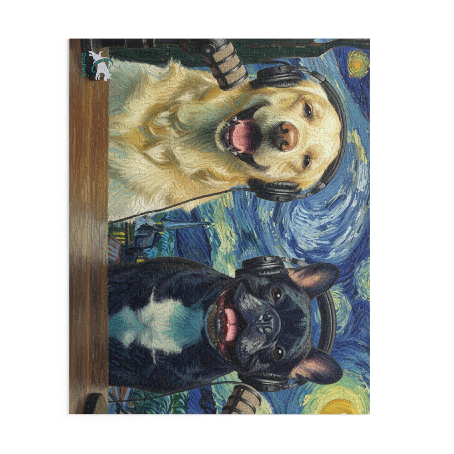 Goldie & Frenchie 'Starry Night' Van Gogh Inspired Puzzle — 120/252/500 - Piece Jigsaw Puzzle