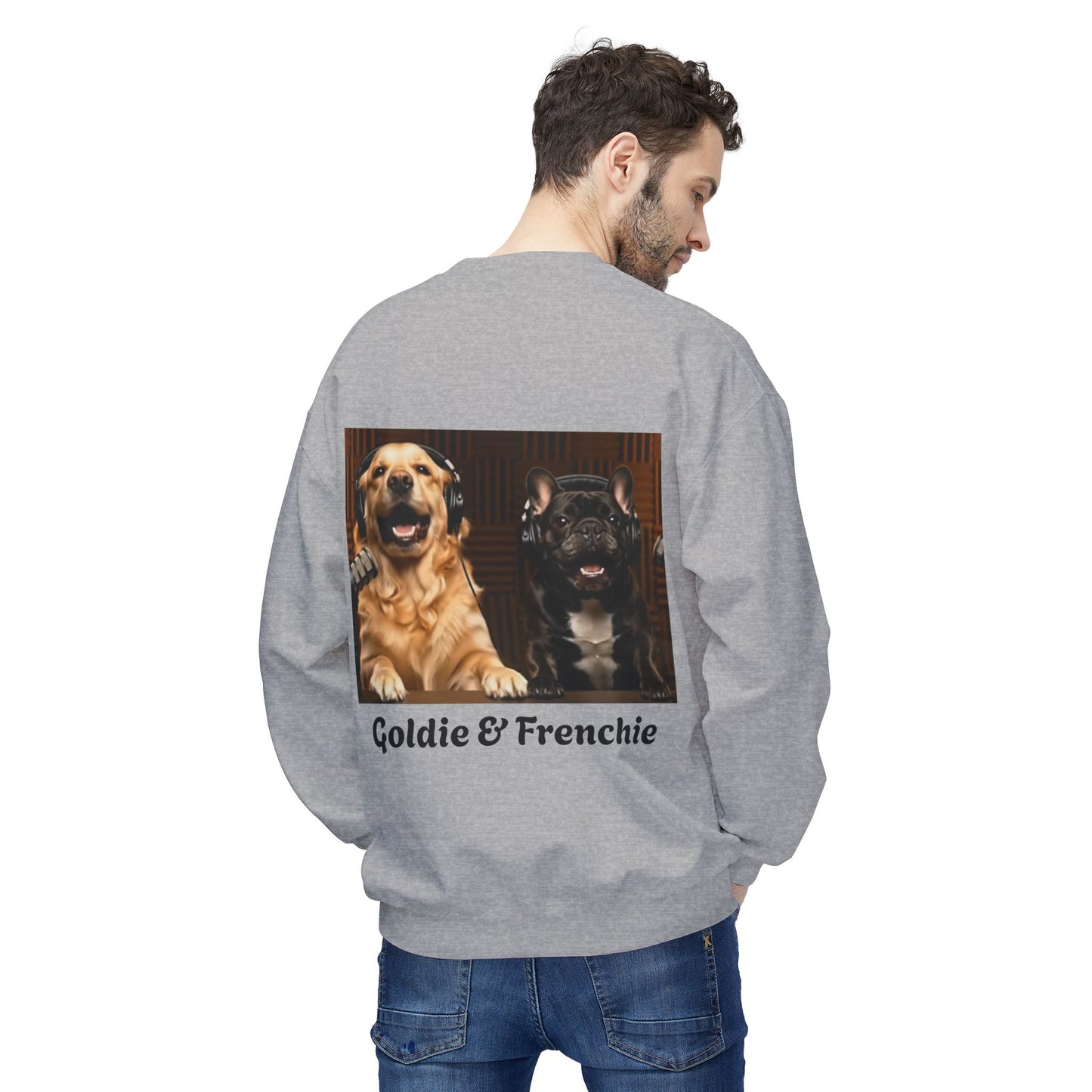 Goldie & Frenchie Laughing Behind Your Back Softstyle Crewneck with DogPack Logo