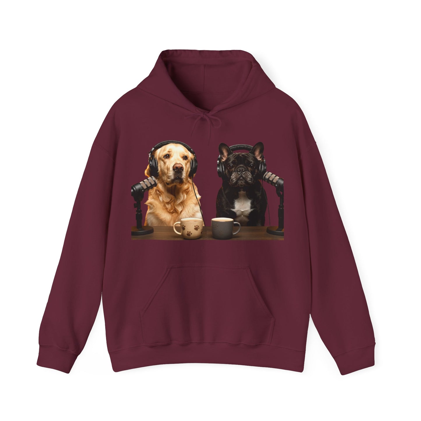 Goldie & Frenchie Dog Podcast with Coffee Mugs Hoodie — Front & Back Print - Ships from United Kingdom