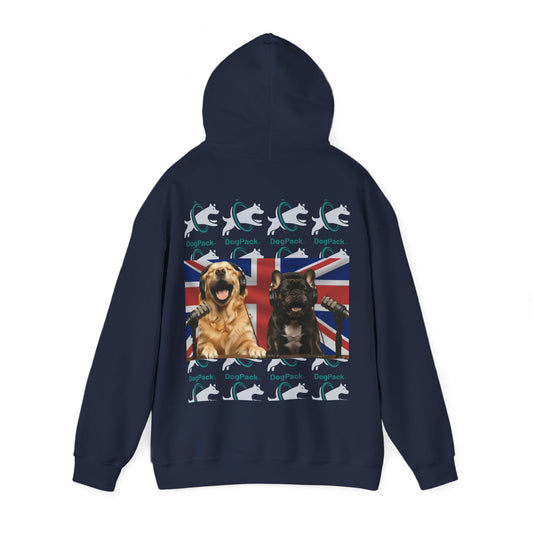 Goldie & Frenchie Repeating Pattern with UK Flag Hoodie — Front & Back Print - Ships from United Kingdom