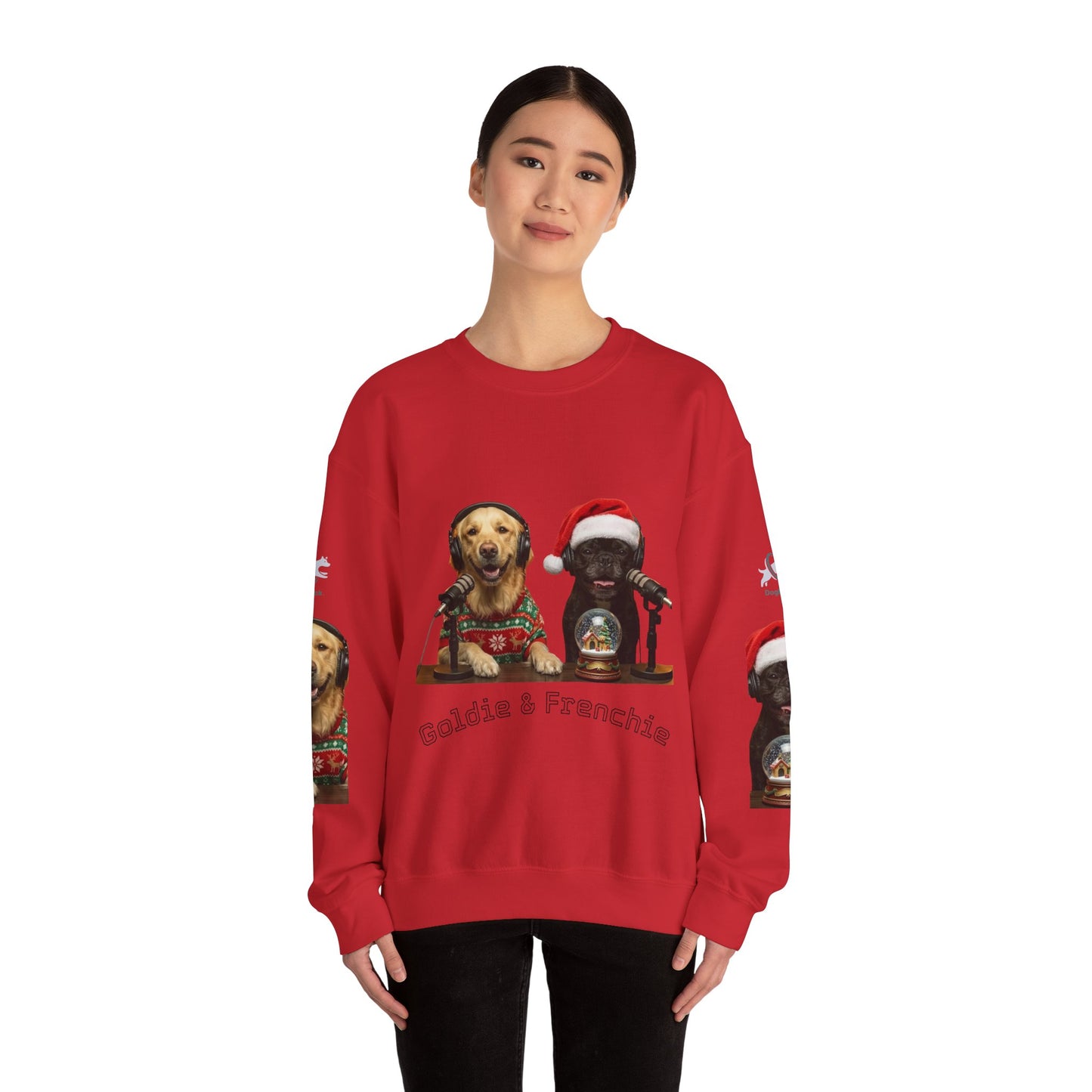 Goldie & Frenchie Christmas Crewneck with G&F sleeves