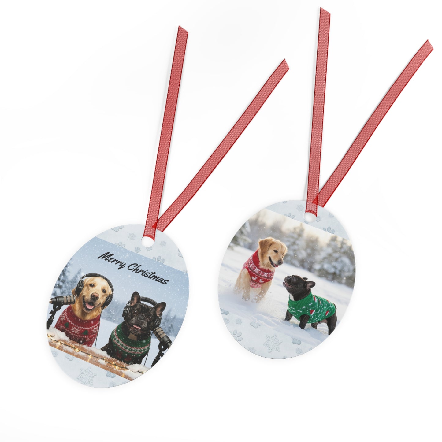 Goldie & Frenchie Metal 2-sided Christmas Ornament