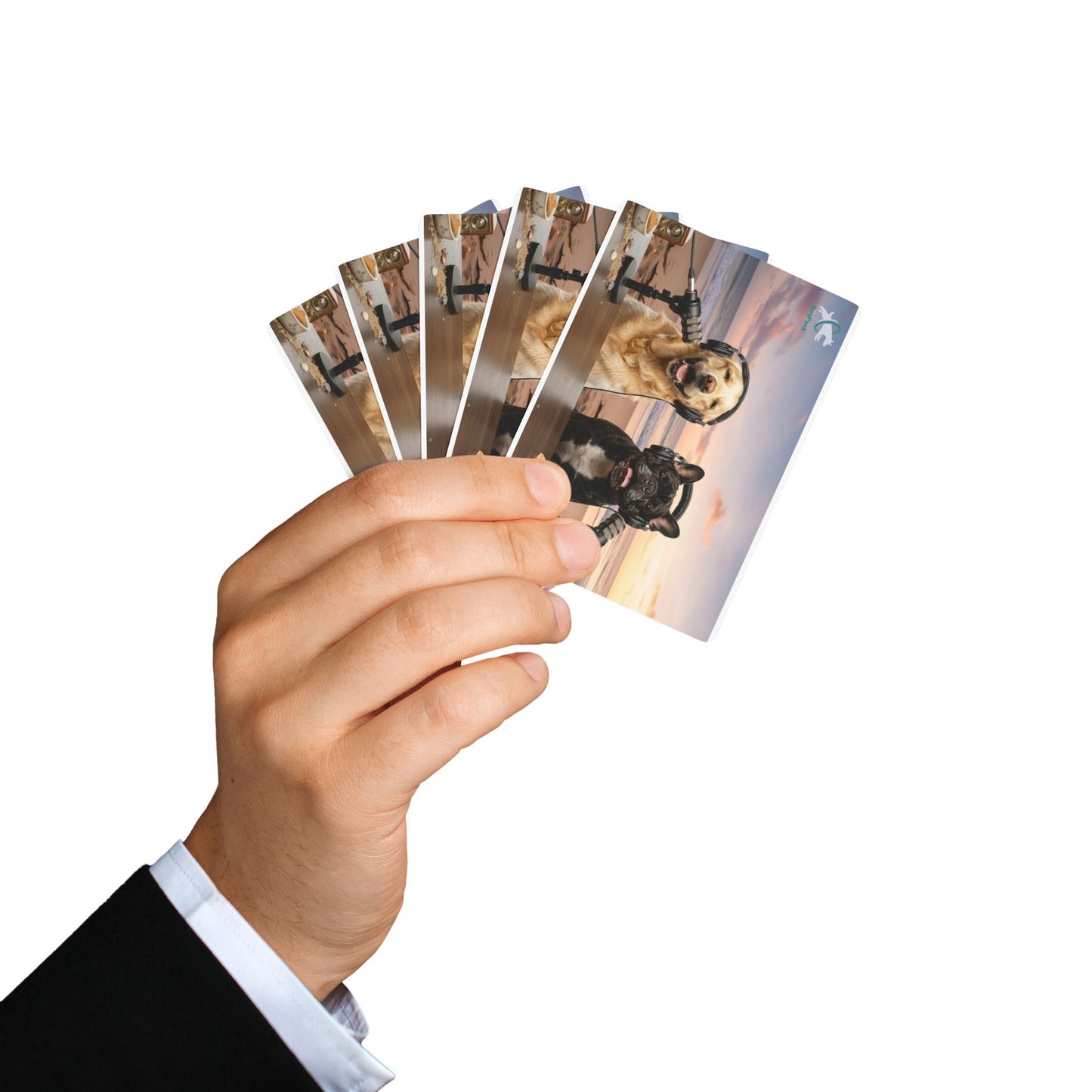 Goldie & Frenchie Broadcasting on the Beach - Poker Playing Cards