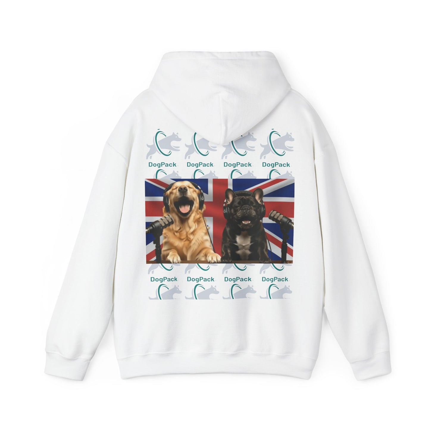 Goldie & Frenchie Repeating Pattern with UK Flag Hoodie — Front & Back Print - Ships from United Kingdom